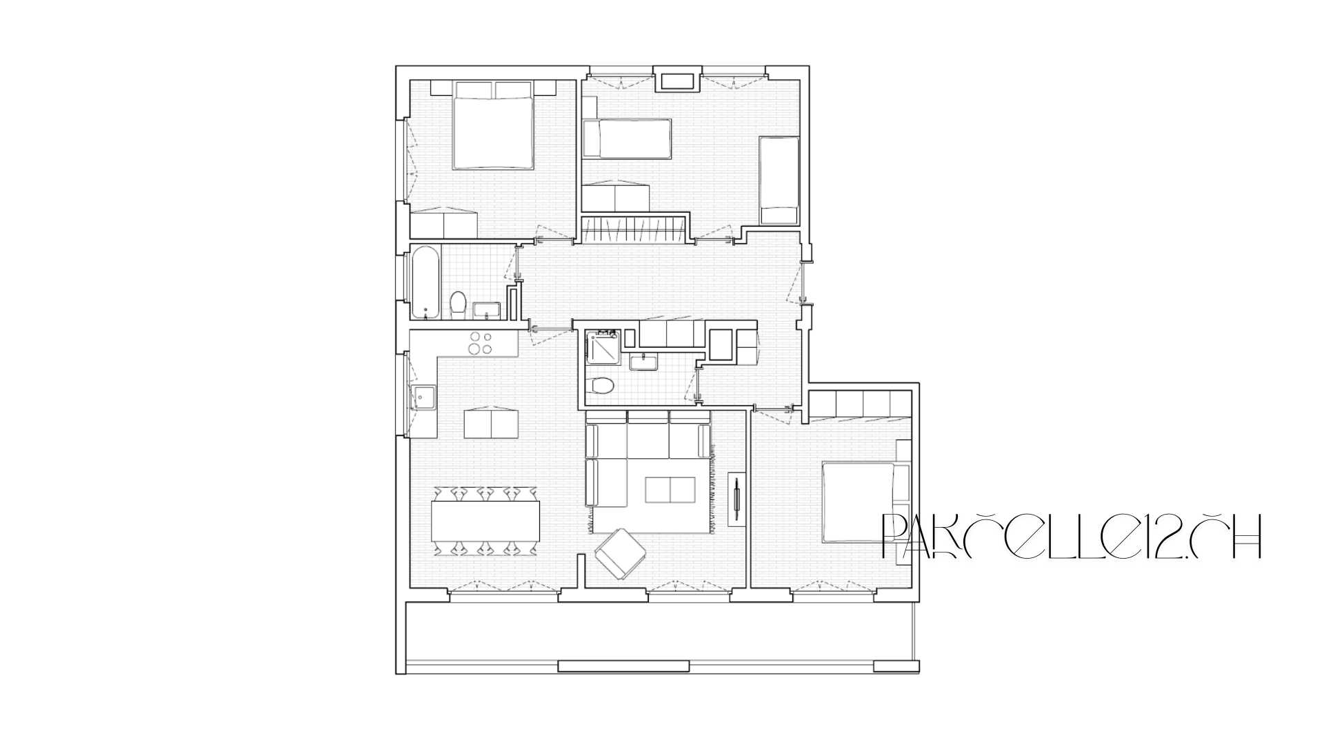 Grundriss einer Wohnung mit mehreren Zimmern