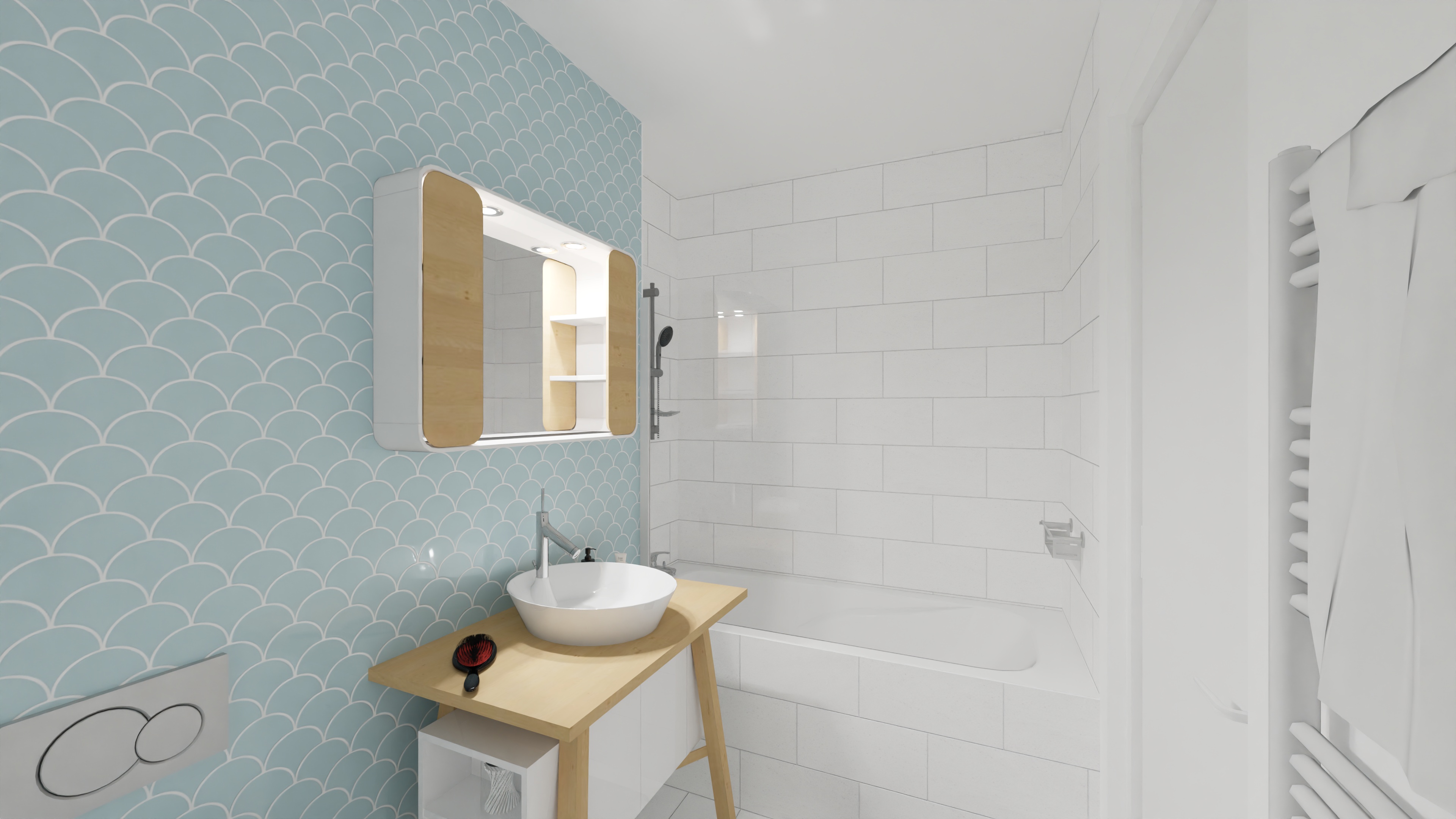 Modernes Badezimmer mit Badewanne und Waschplatz