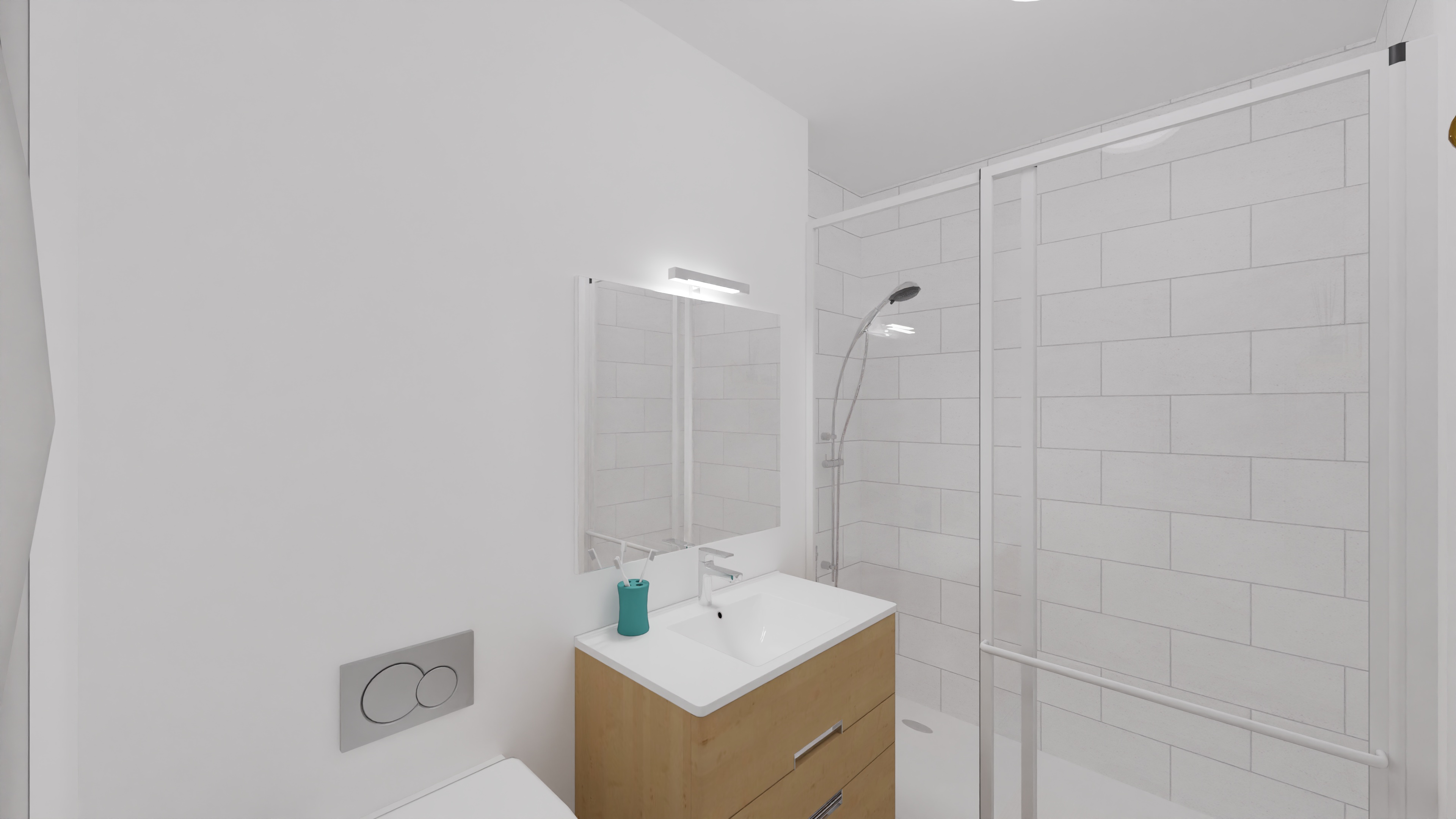 Modernes Badezimmer mit Dusche und Waschtisch