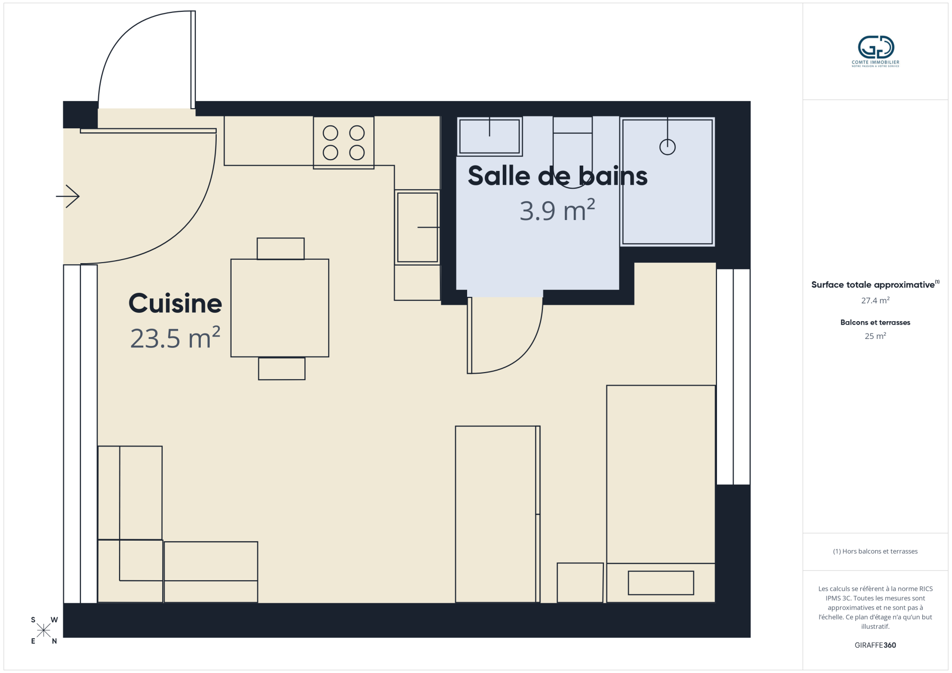 Grundriss mit Küche und Badezimmer