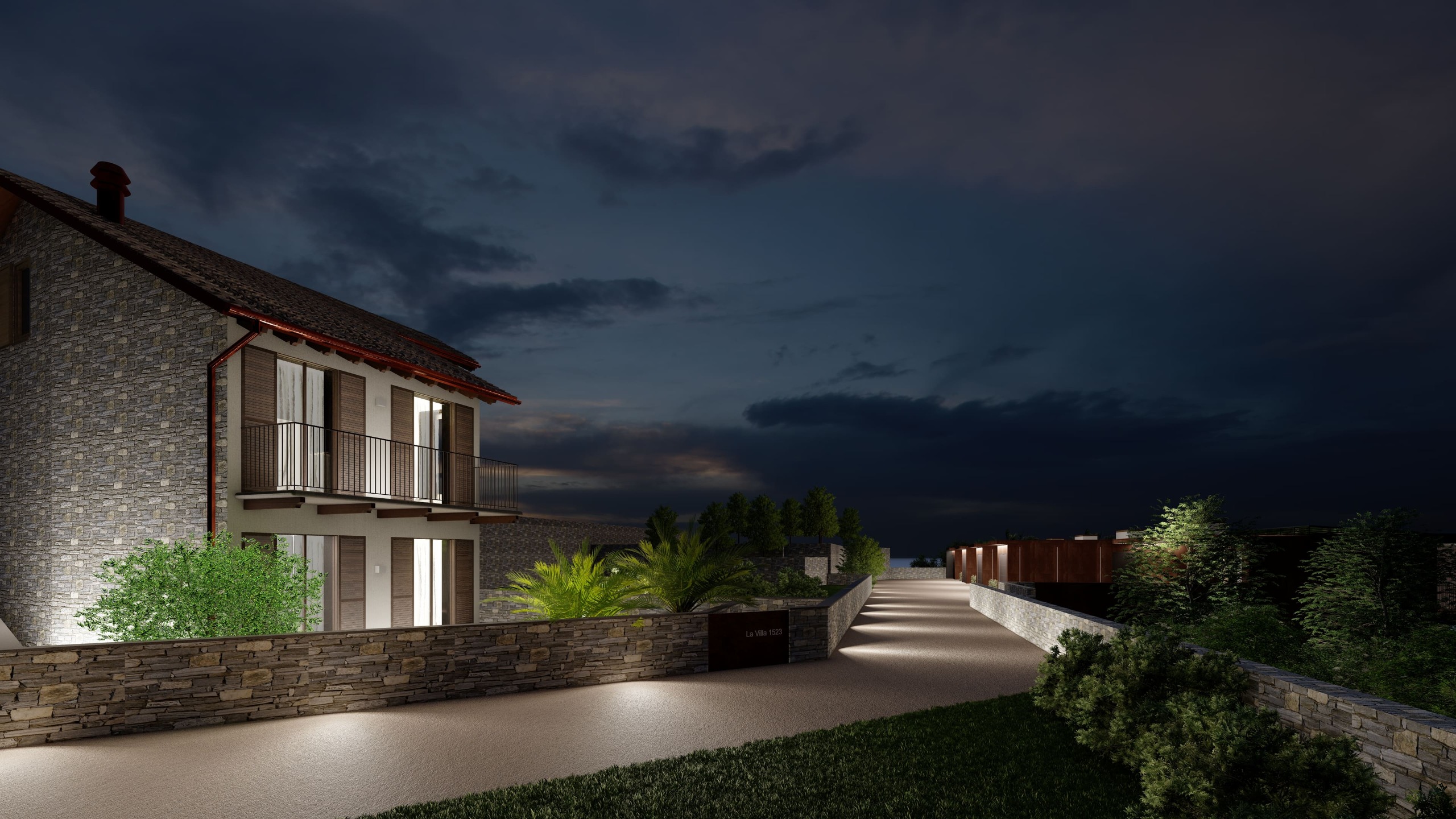 Exklusive Landhausvilla bei Nacht
