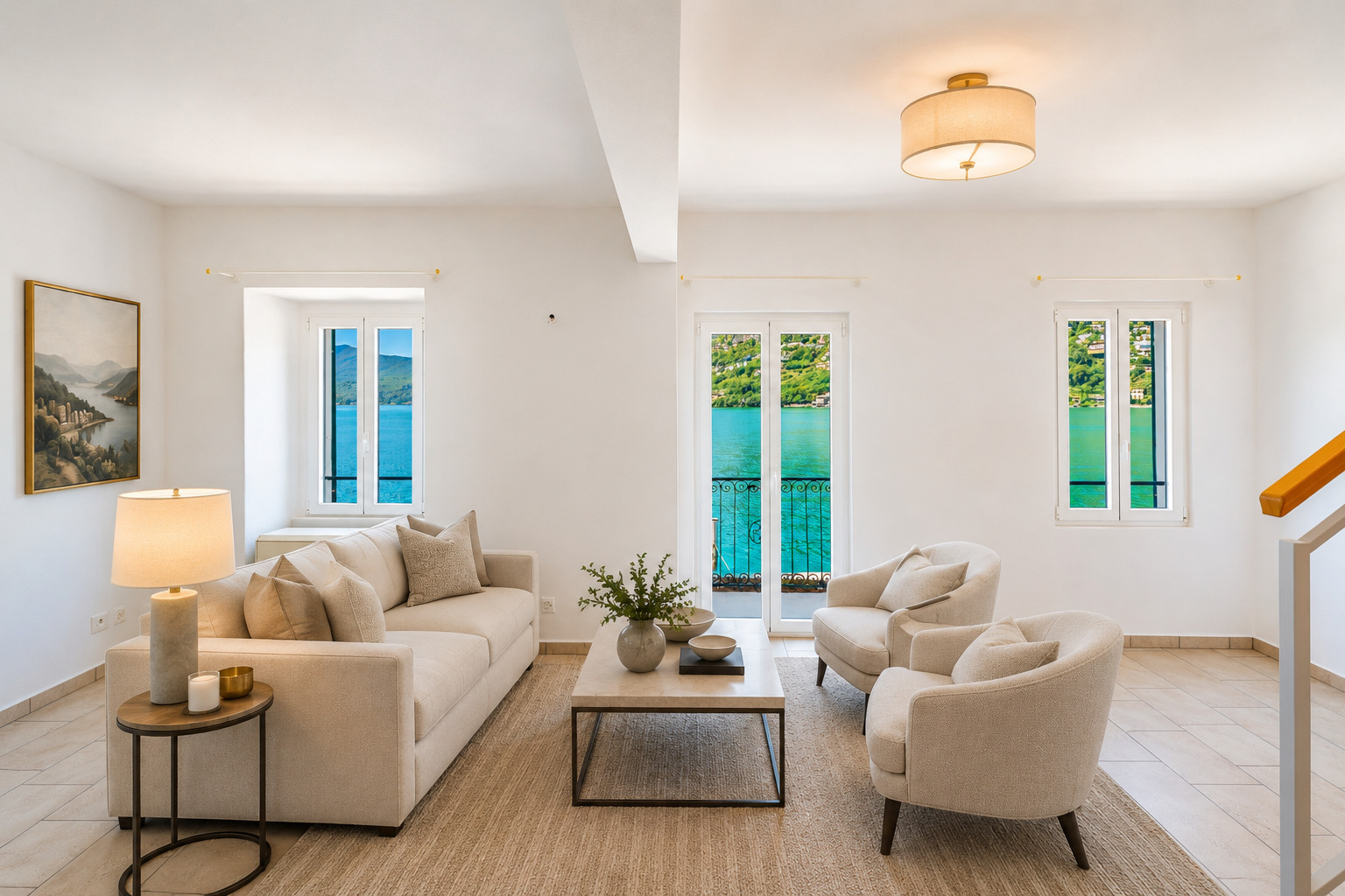 Helles Wohnzimmer mit Seeblick