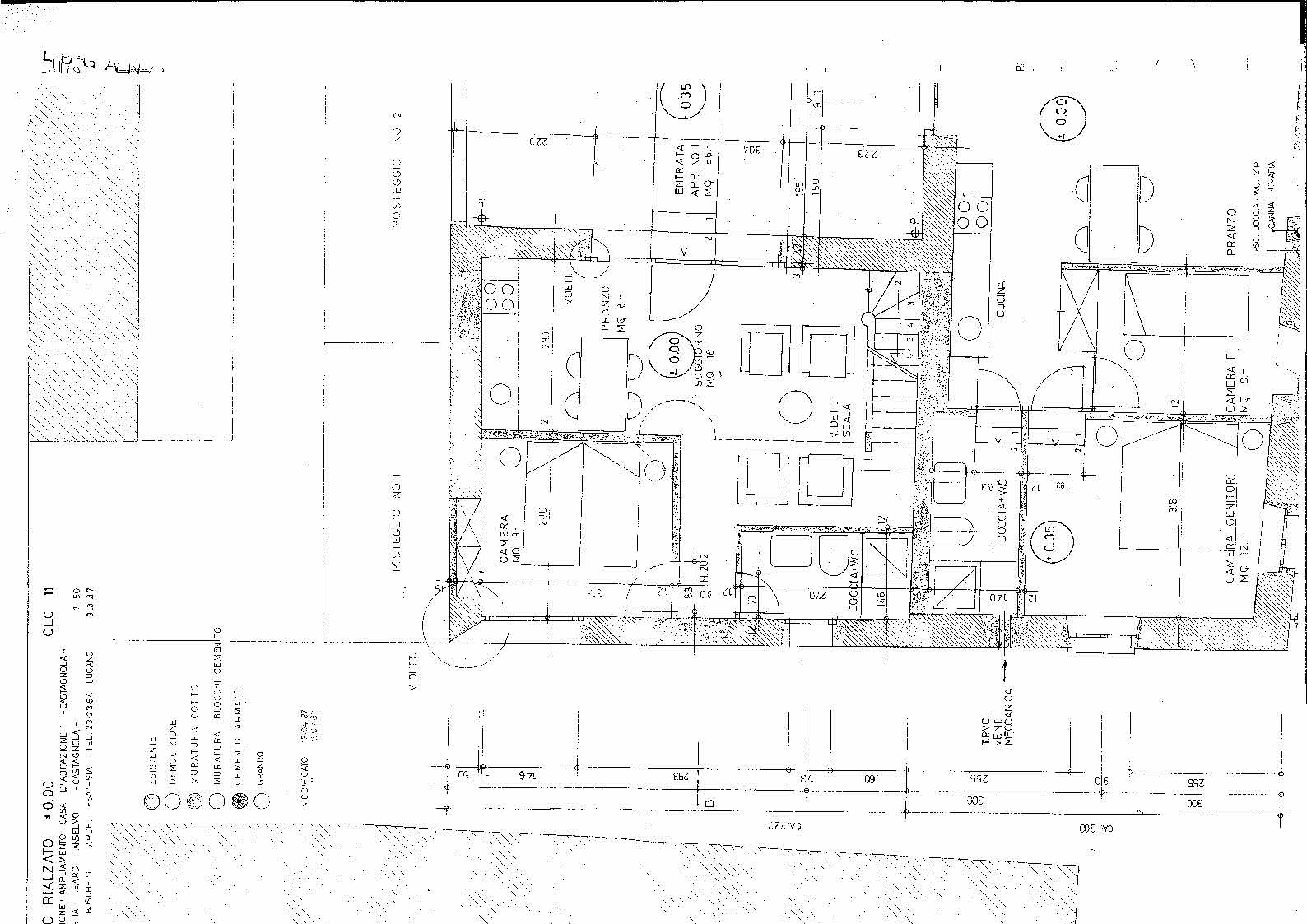 Grundriss einer Wohnung mit Wohnbereich, Küche, Schlafzimmern und Nebenräumen