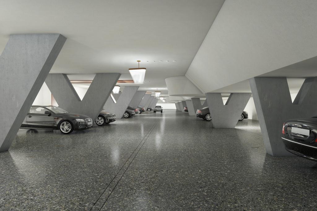 Tiefgarage mit geparkten Fahrzeugen