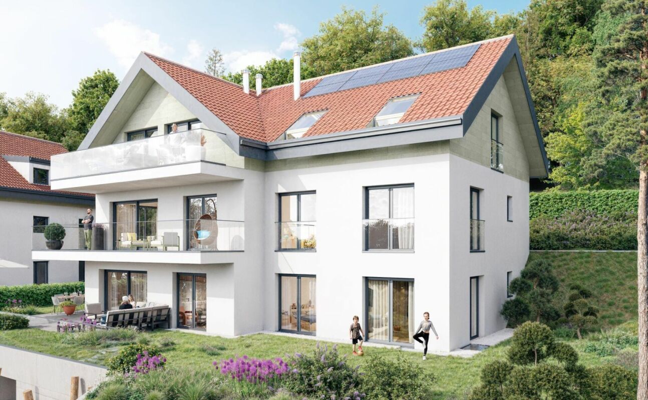 Modernes Einfamilienhaus mit Satteldach und Balkonen