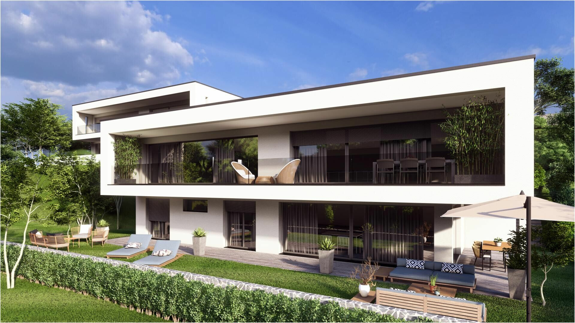 Modernes Einfamilienhaus mit Garten und Terrassen