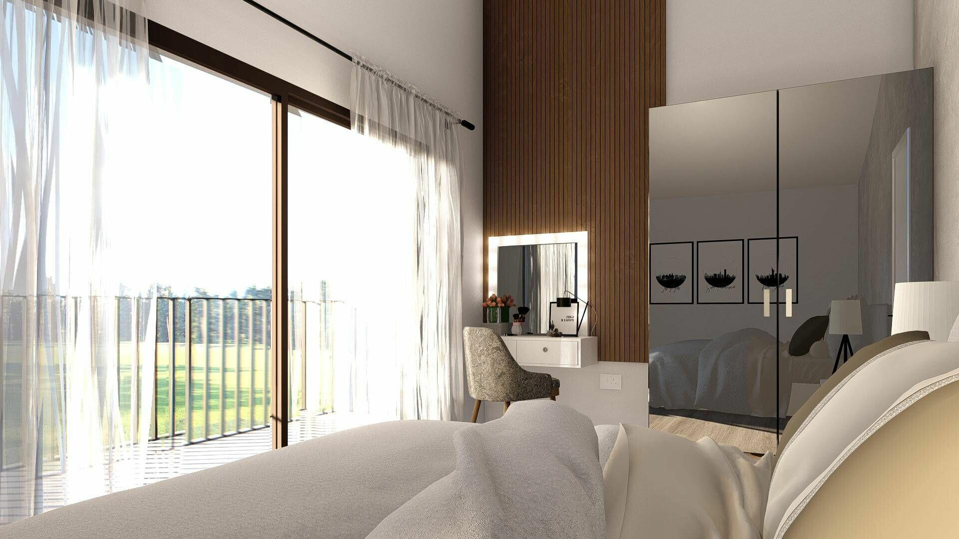 Helles Schlafzimmer mit Balkonzugang