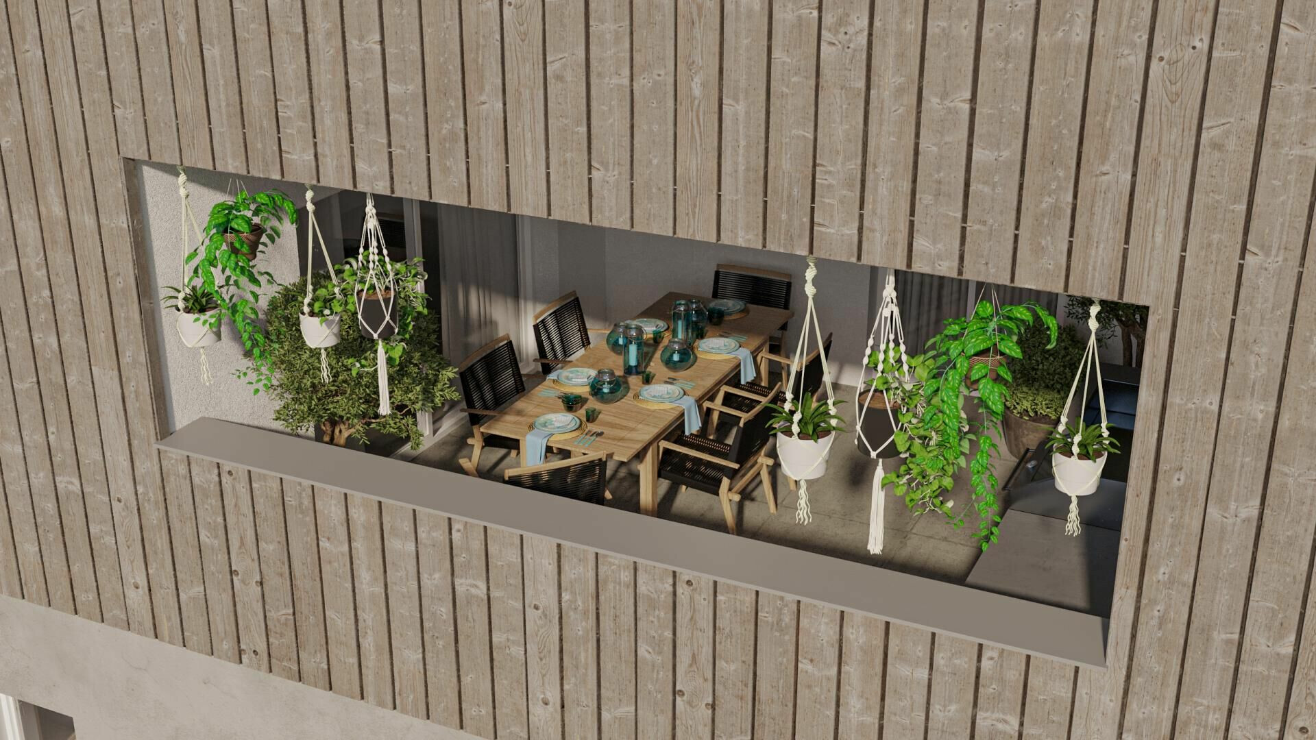 Balkon mit begrüntem Essbereich
