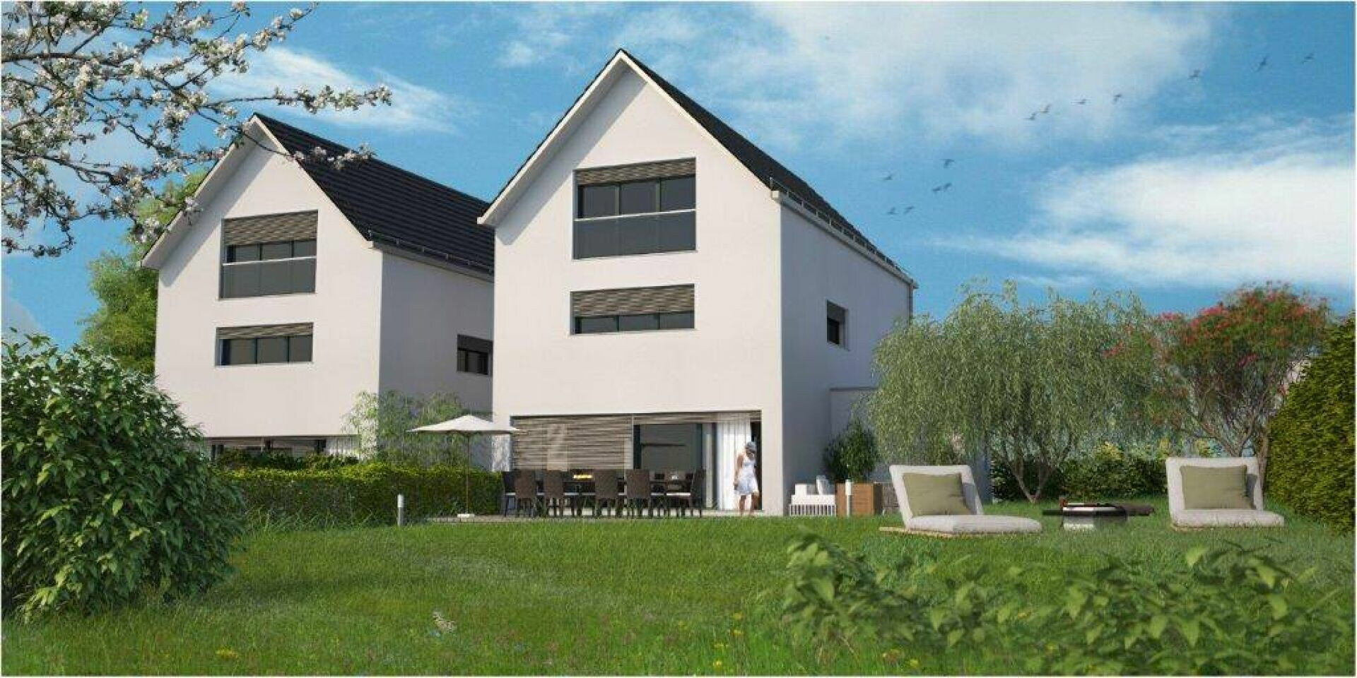 Modernes Doppelhaus mit Garten