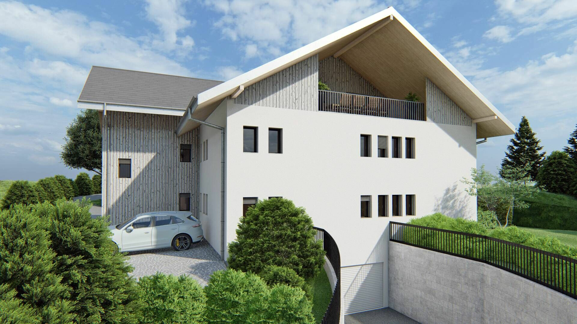 Moderne Außenansicht eines Einfamilienhauses