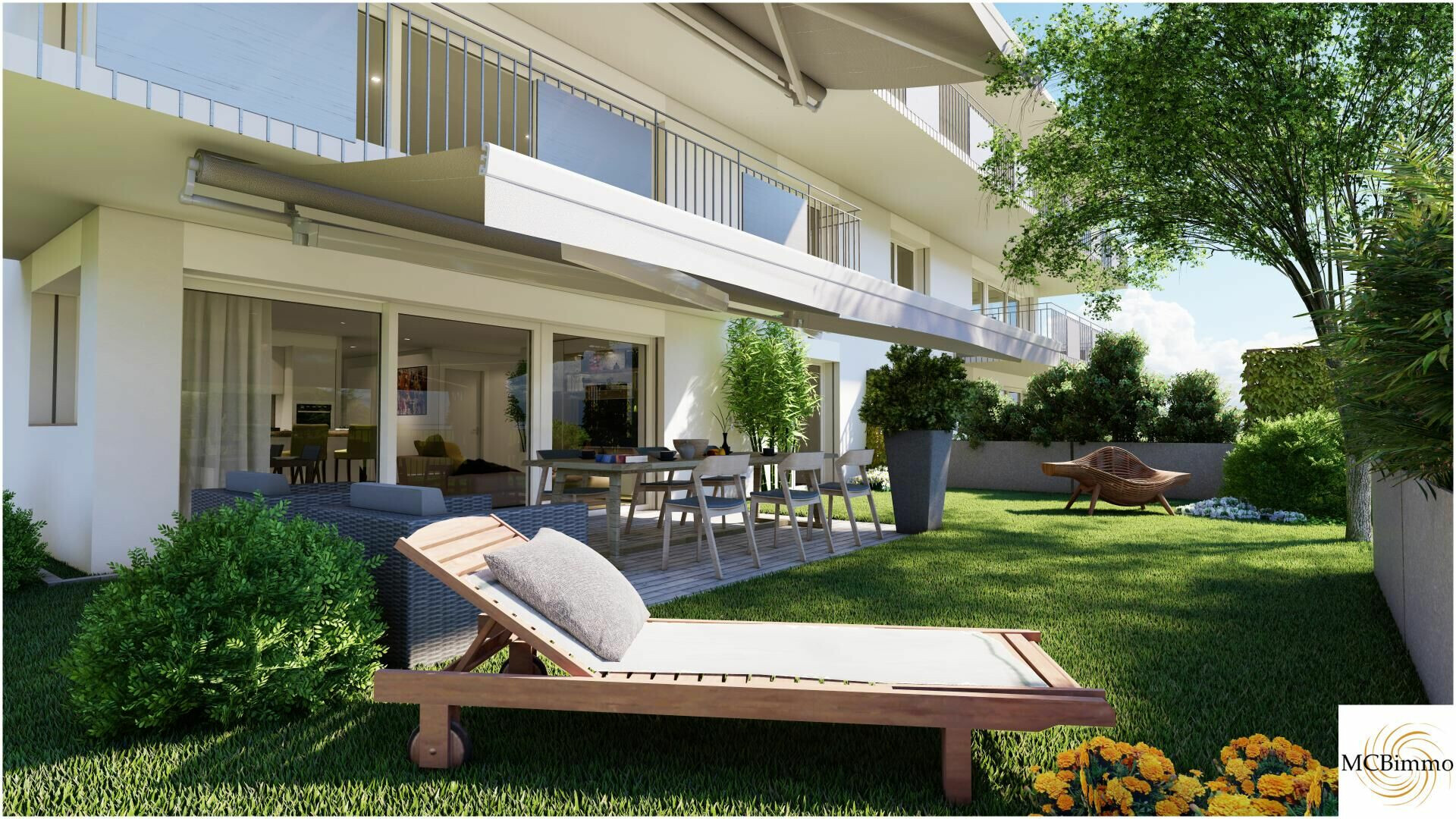 Moderner Wohnaußenbereich mit Terrasse und Garten