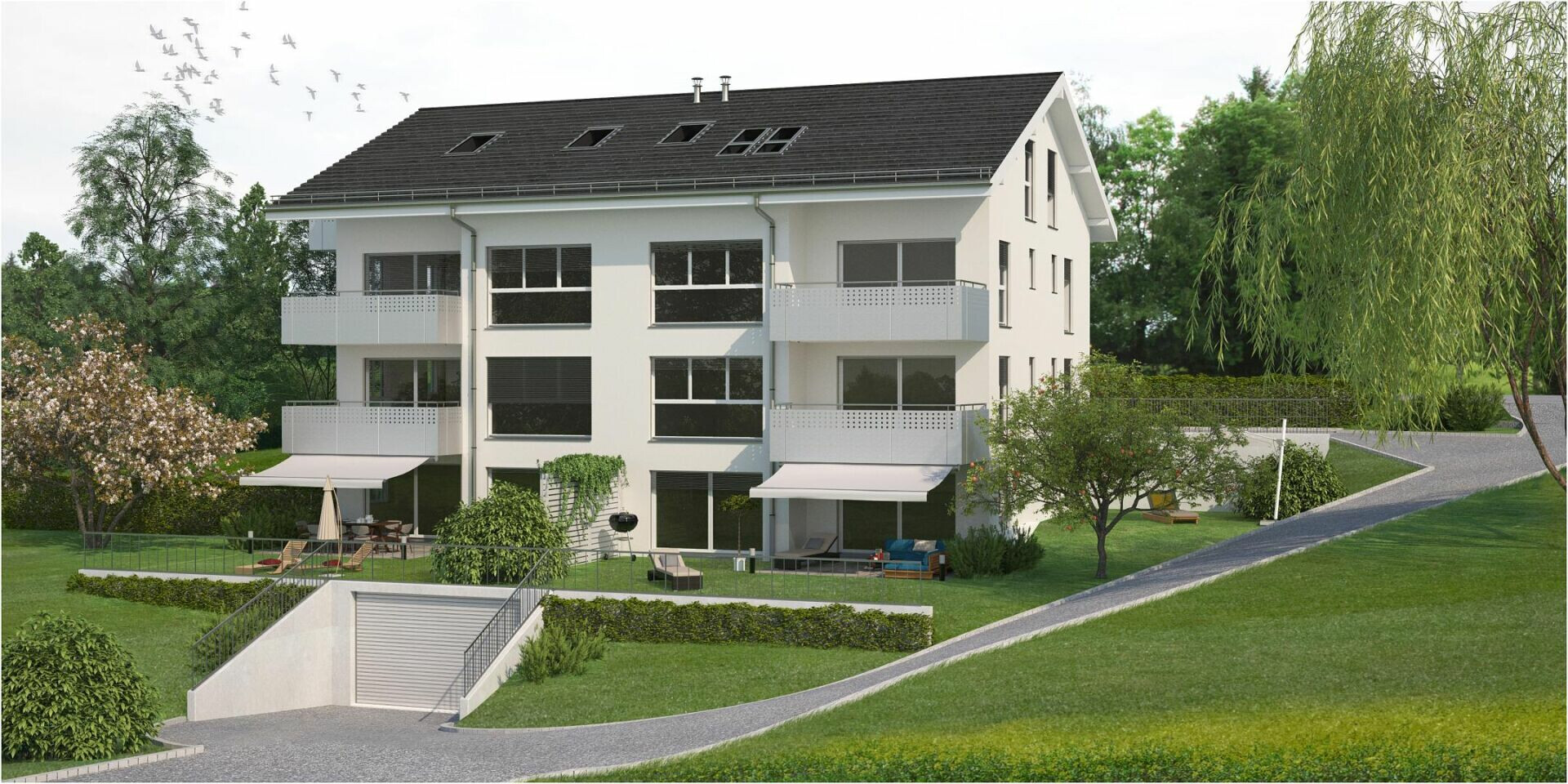 Mehrfamilienhaus mit Garten und Balkonen