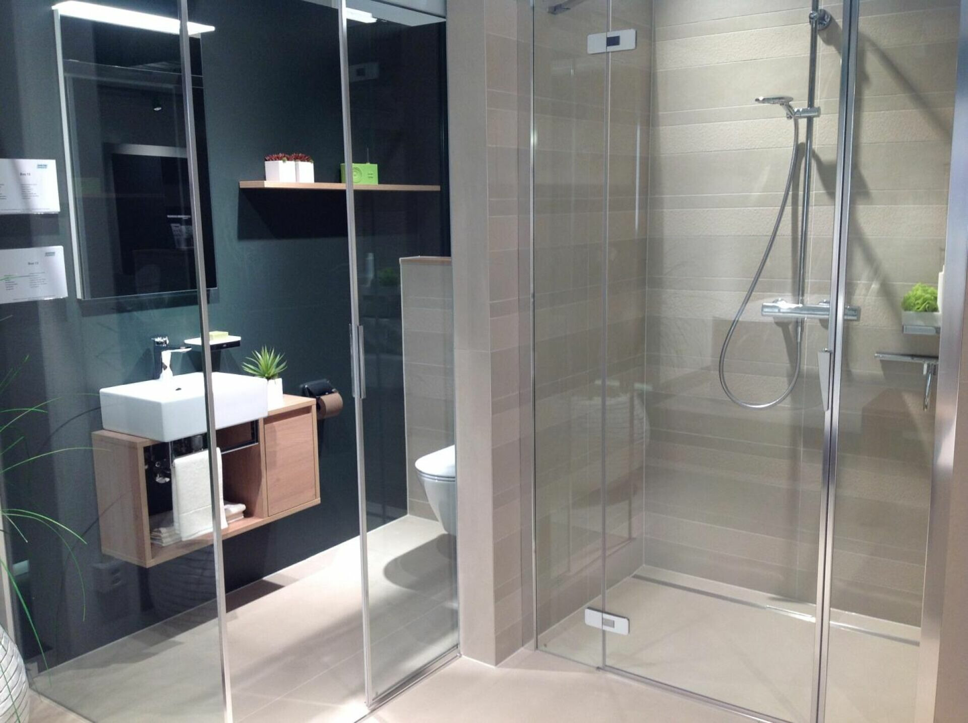 Modernes Badezimmer mit Glasdusche und Waschtisch