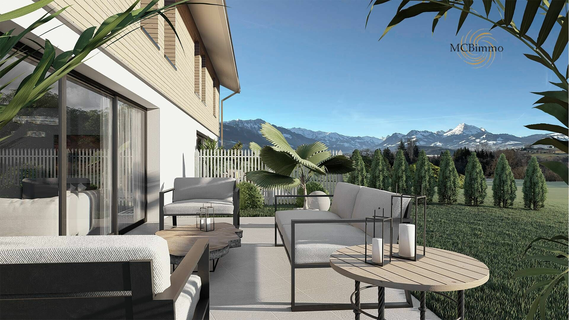 Moderne Terrasse mit Bergblick