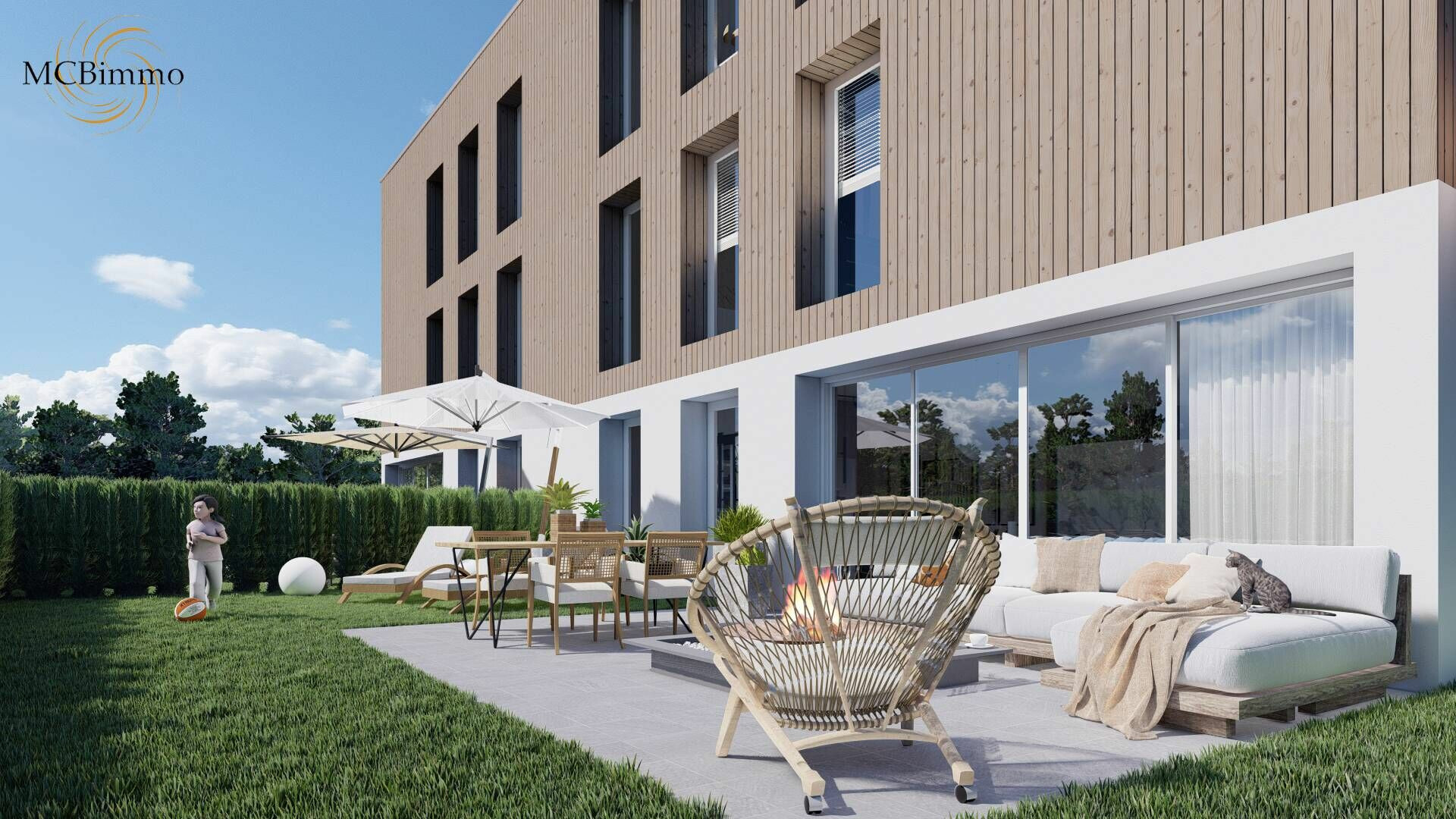 Moderner Außenbereich mit Terrasse und Garten