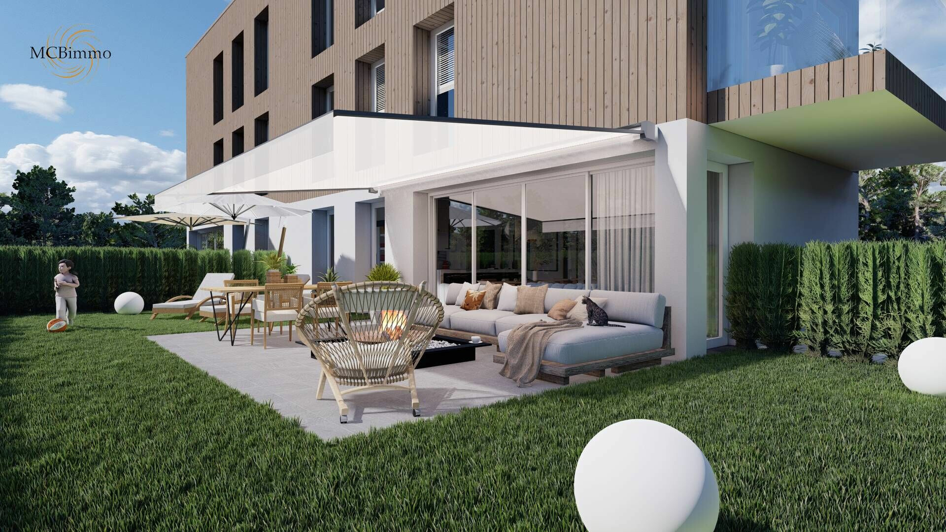 Moderner Außenbereich mit Terrasse