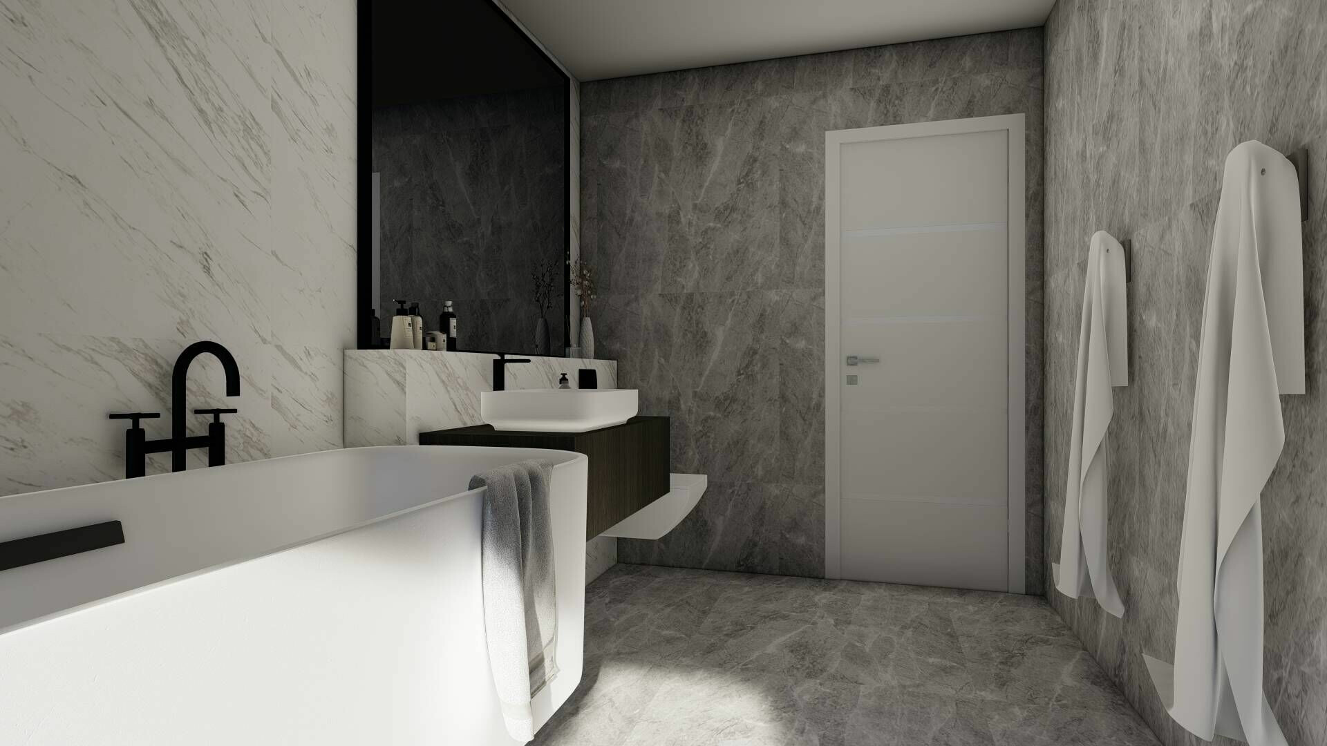 Modernes Badezimmer mit freistehender Wanne