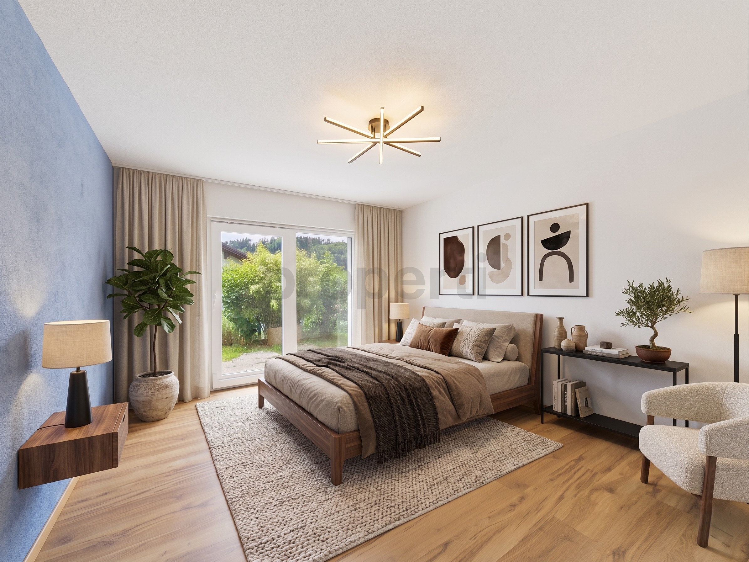 Helles, modern eingerichtetes Schlafzimmer