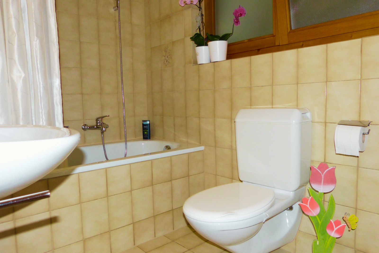 Badezimmer mit Badewanne und WC