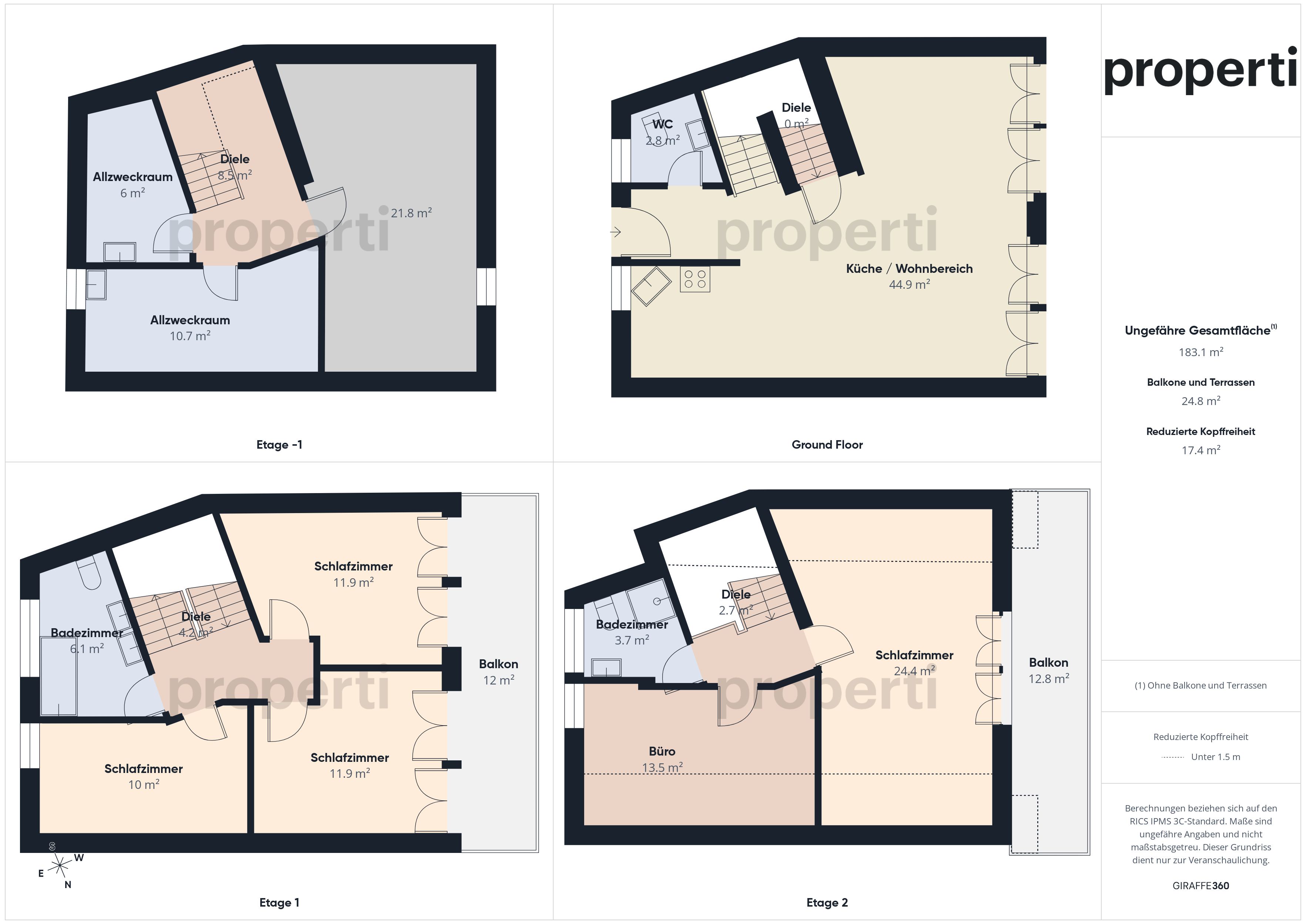 Grundriss einer mehrstöckigen Wohnung