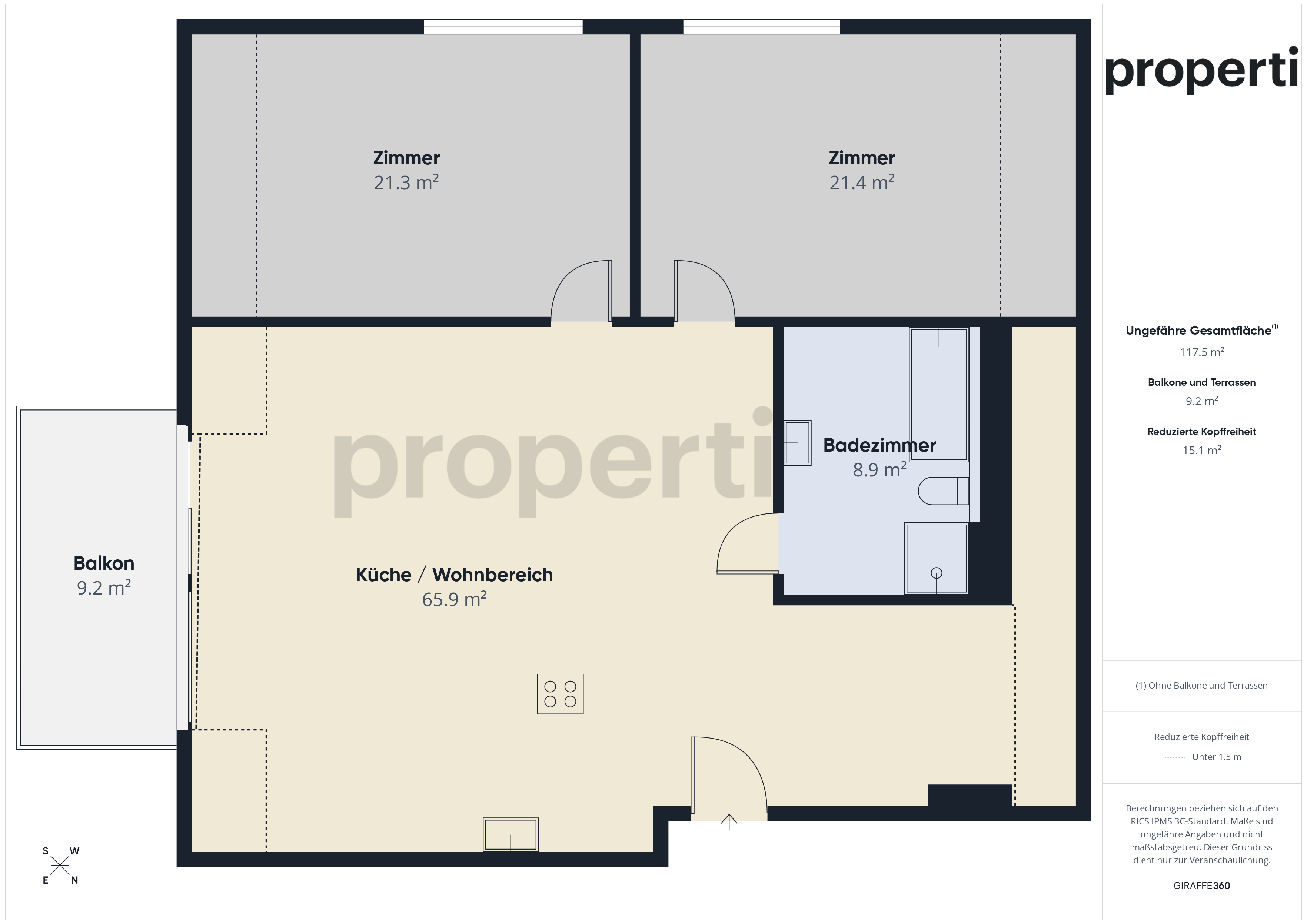 Grundriss einer Wohnung mit Balkon