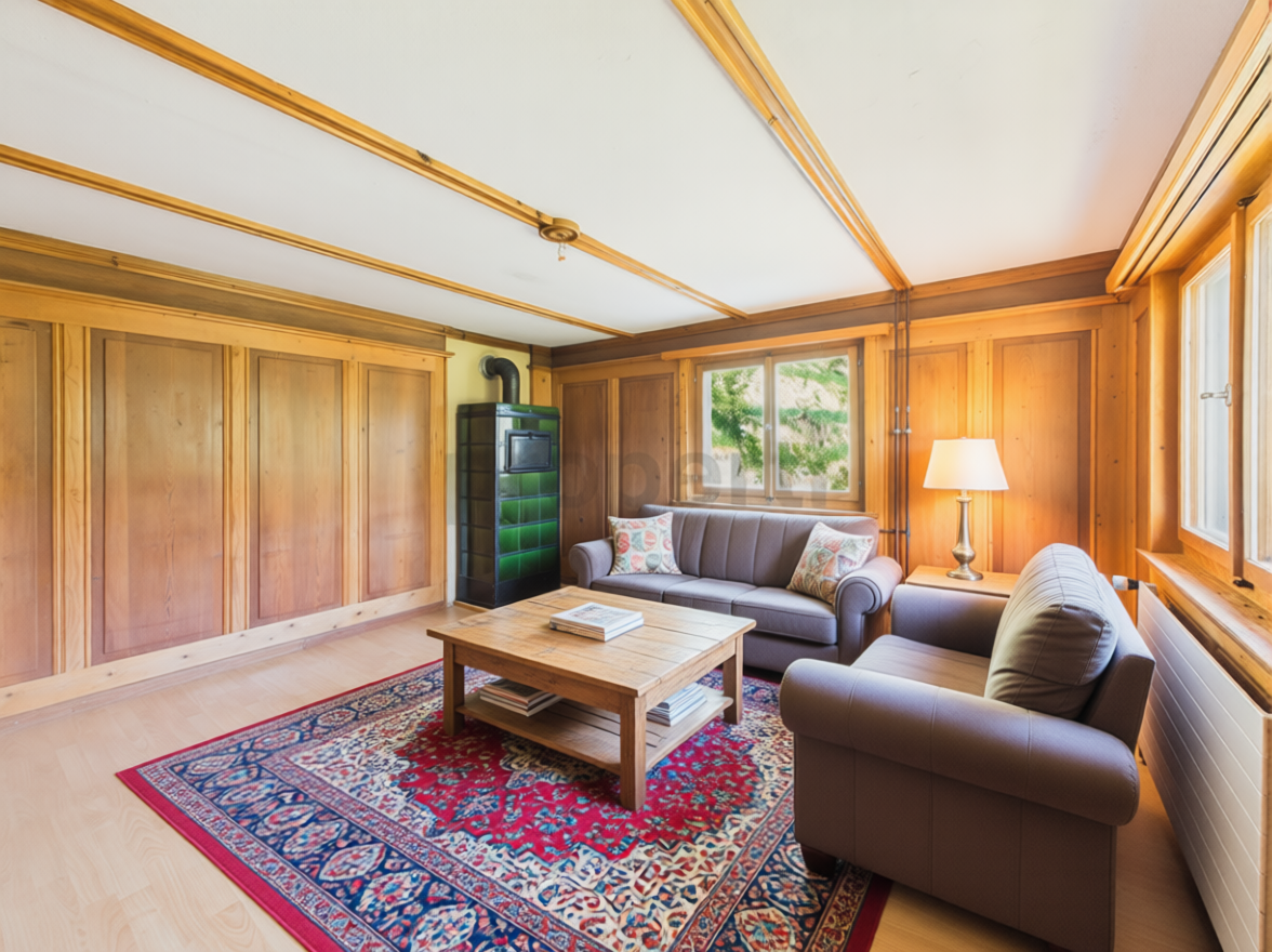 Gemütliches Wohnzimmer mit Holzvertäfelung