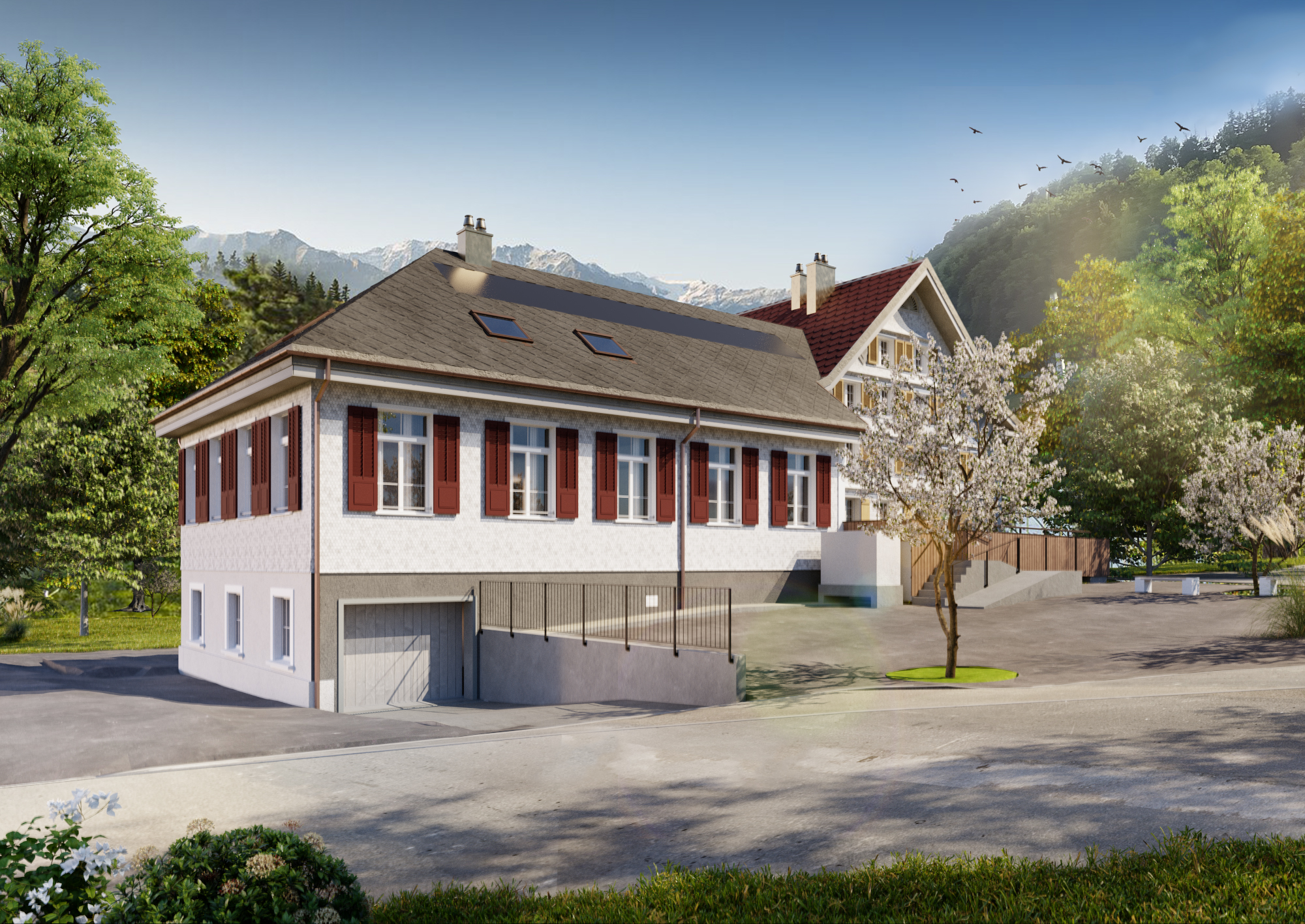 Freistehendes Haus in bergiger Grünlage