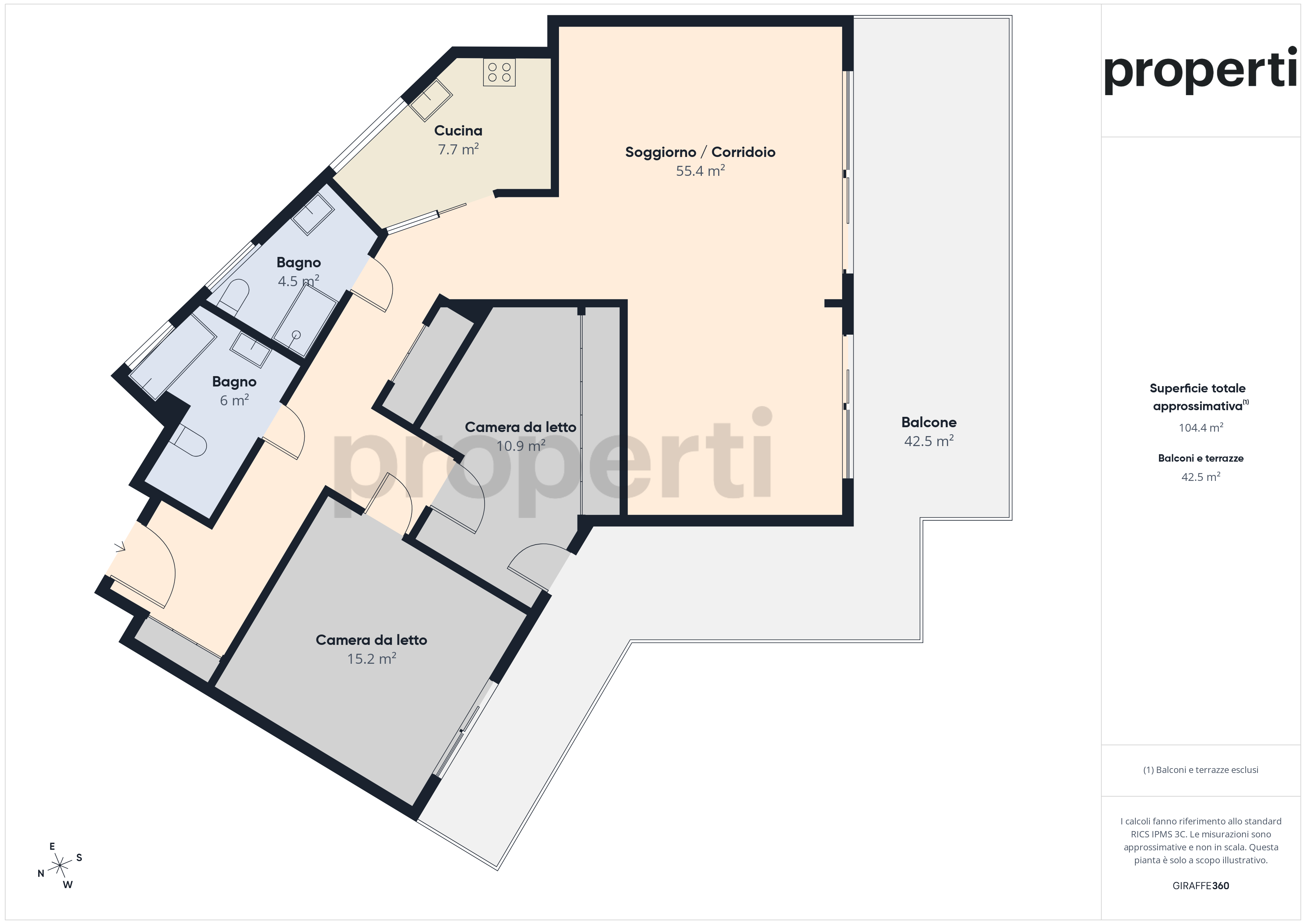 Grundriss einer Wohnung mit Balkon
