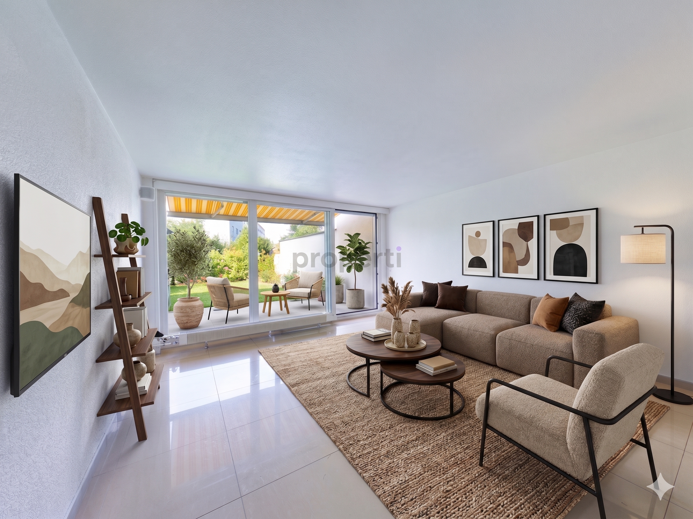 Modernes Wohnzimmer mit Zugang zur Terrasse