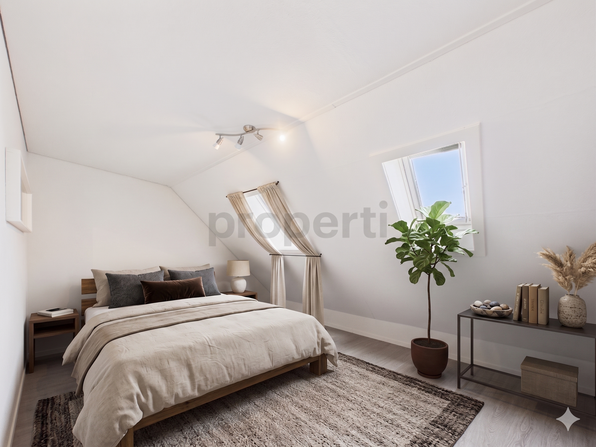 Helles Dachgeschoss-Schlafzimmer im minimalistischen Stil