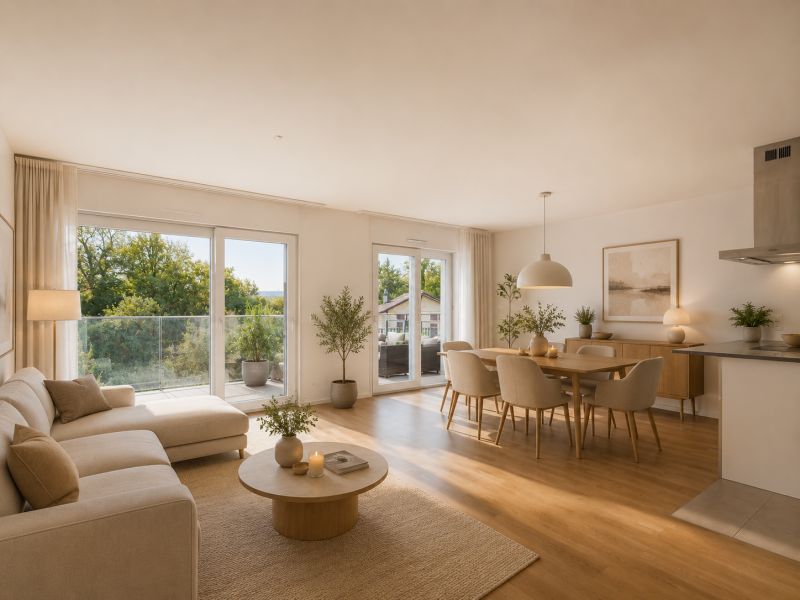 Offener Wohn-Essbereich mit Balkon