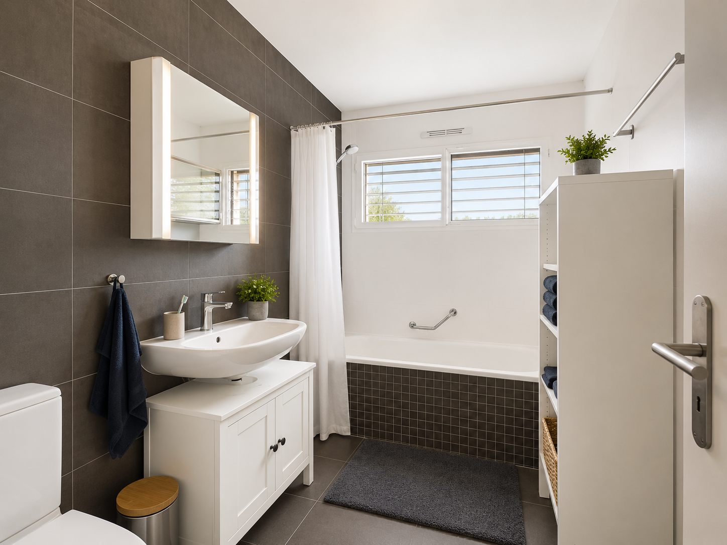 Modernes Badezimmer mit Badewanne und Waschtisch