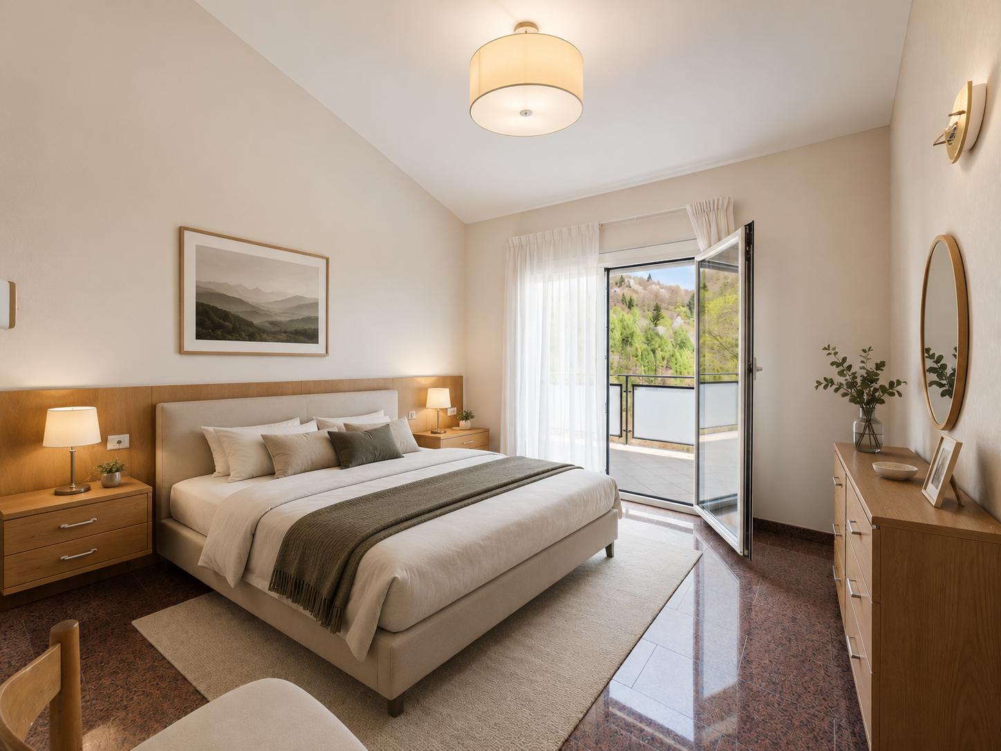 Helles Schlafzimmer mit Balkonzugang