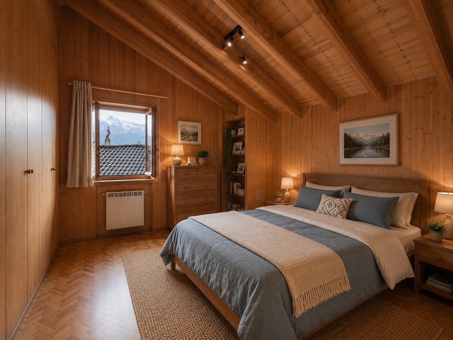 Gemütliches Dachschlafzimmer in Holzoptik
