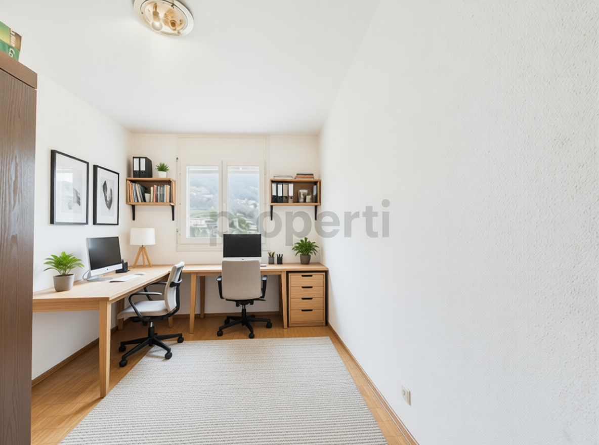 Heller Arbeitsraum mit zwei Schreibtischen