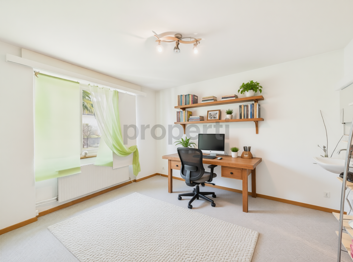 Helles Arbeitszimmer mit Fenster und Schreibtisch