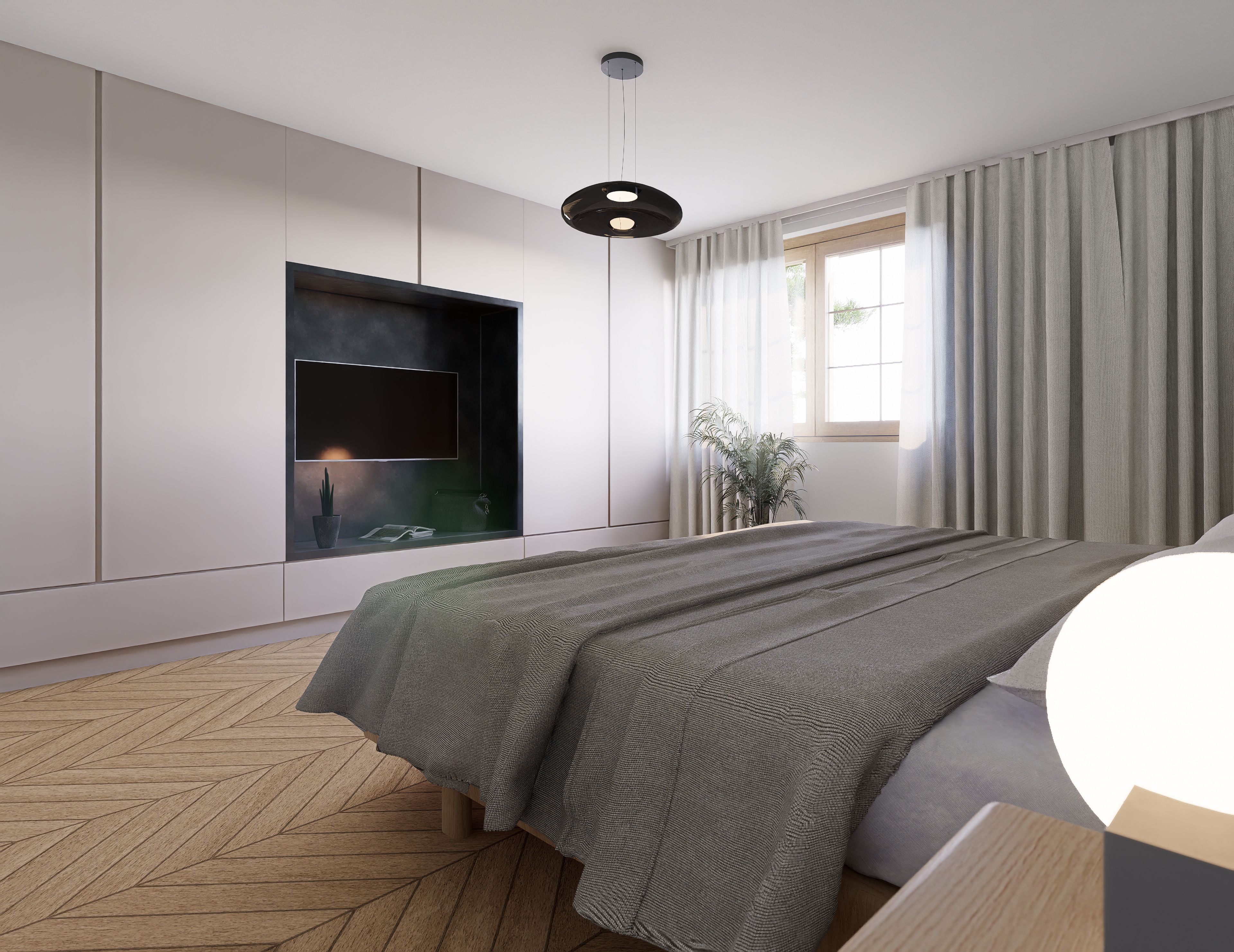 Schlafzimmer mit moderner Einbaufront