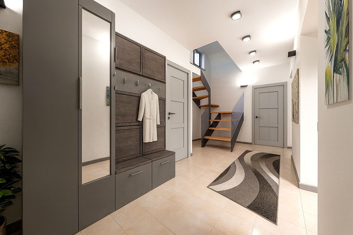 Moderner Eingangsflur mit Treppe