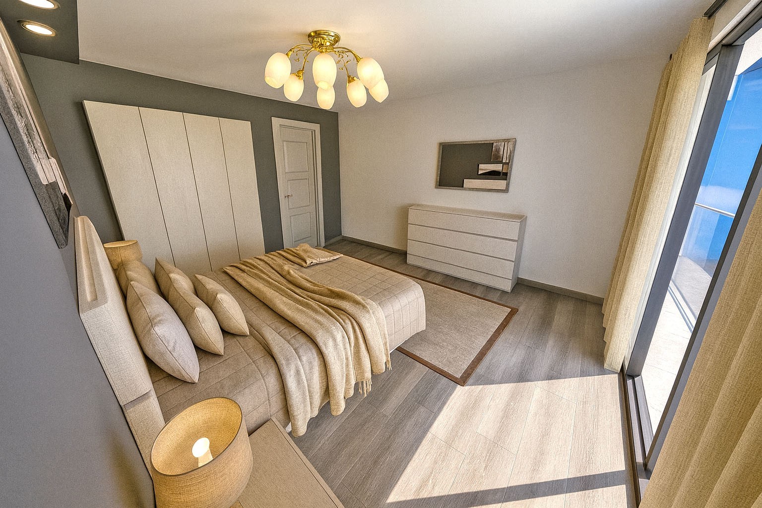 Schlafzimmer mit Tageslicht und Balkonzugang