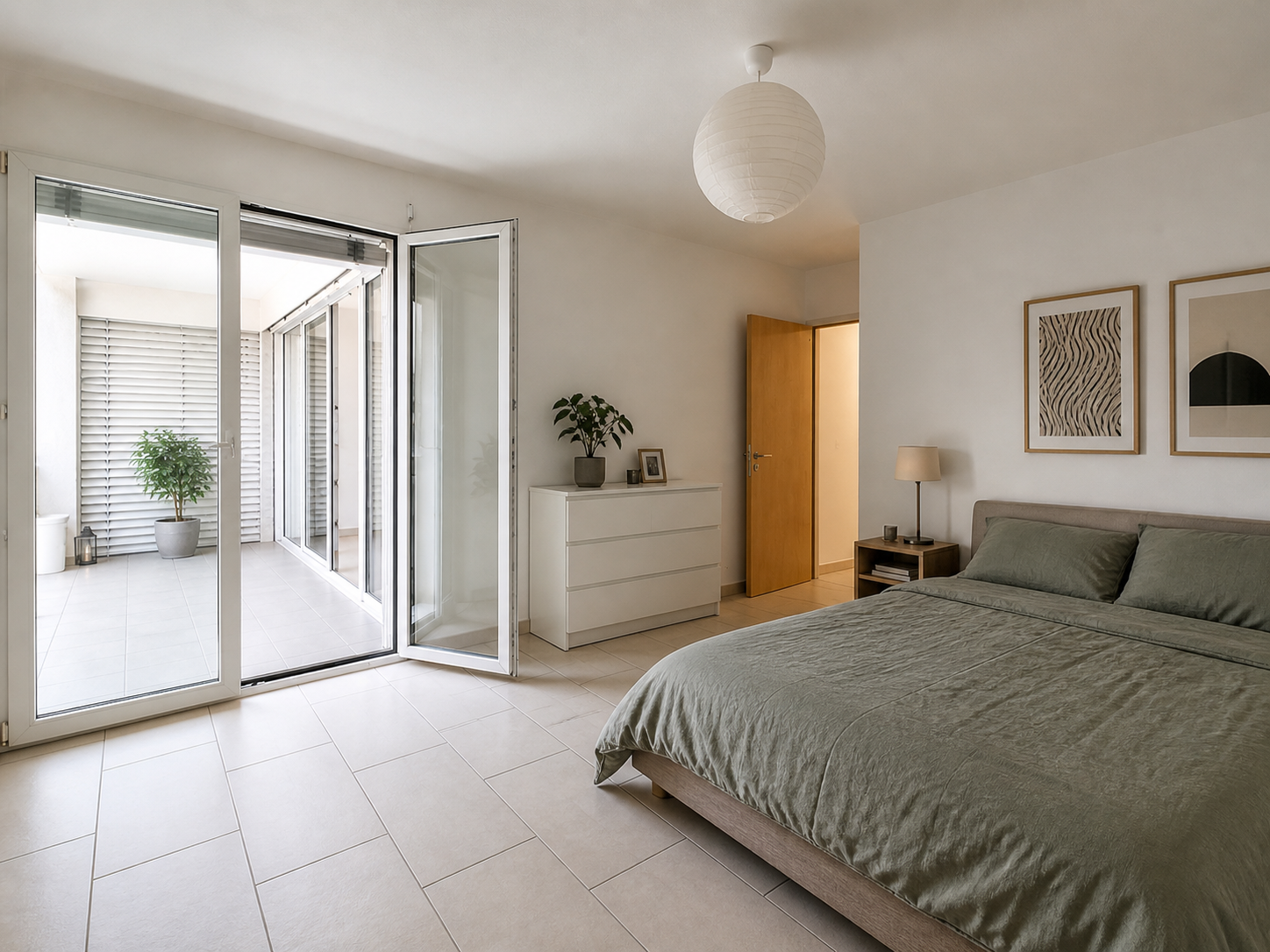 Helles Schlafzimmer mit Terrassenzugang