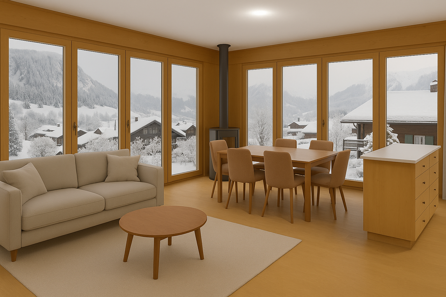 Wohn-Esszimmer mit Panoramablick