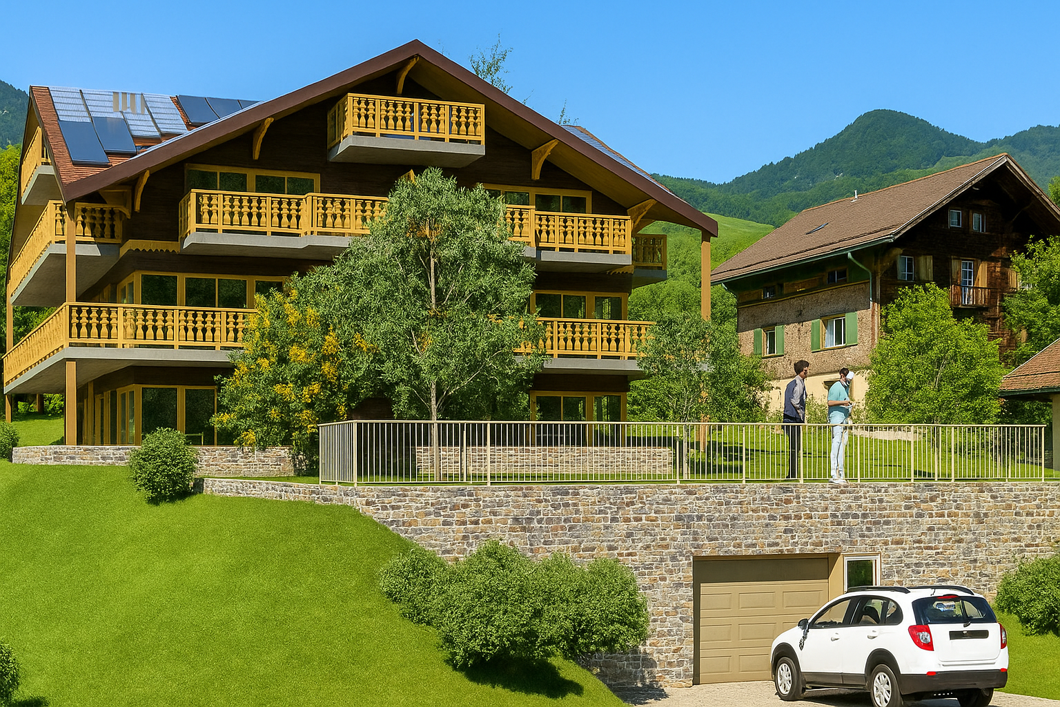 Alpines Wohnhaus mit Balkonen
