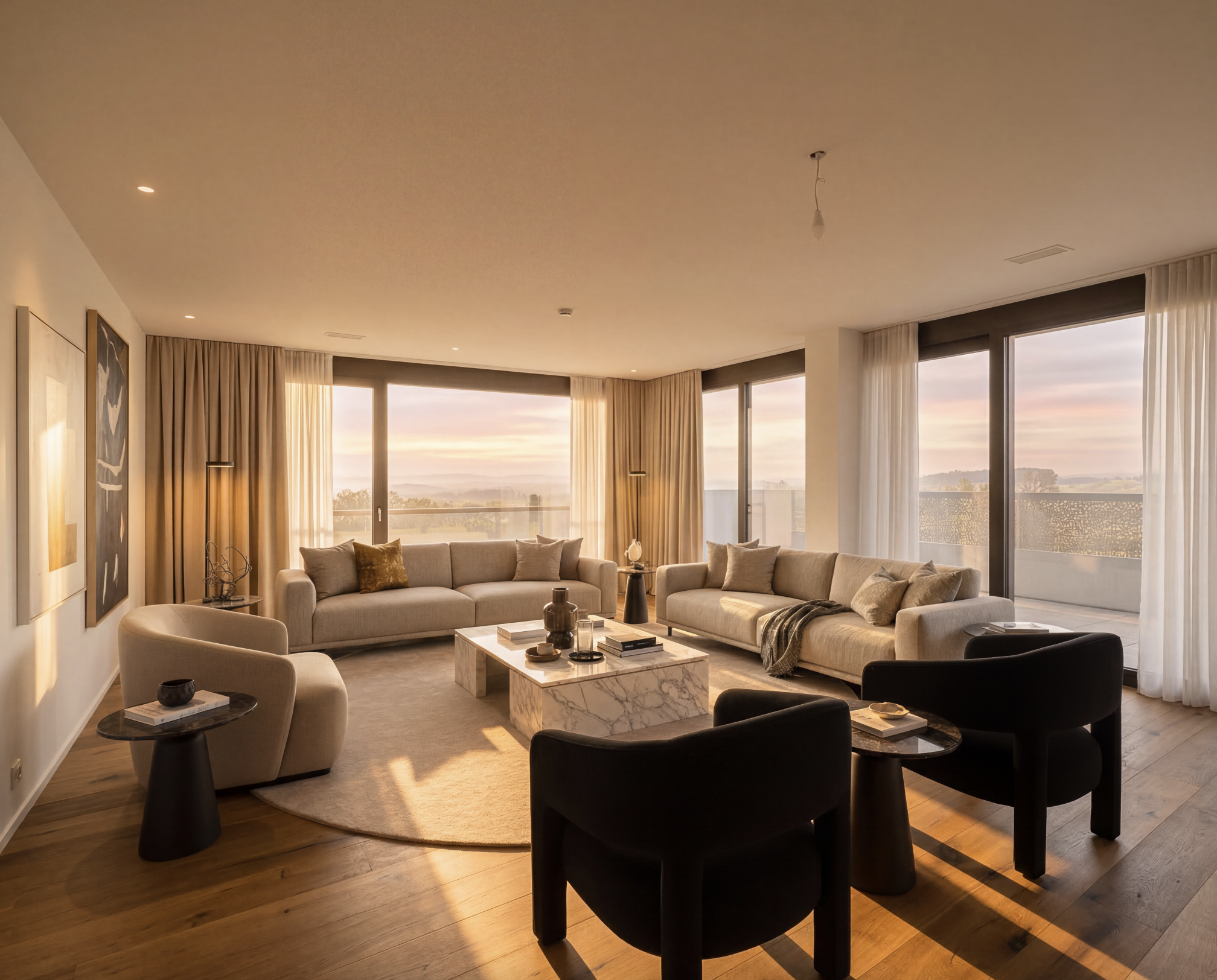 Modernes Wohnzimmer mit Panoramafenstern