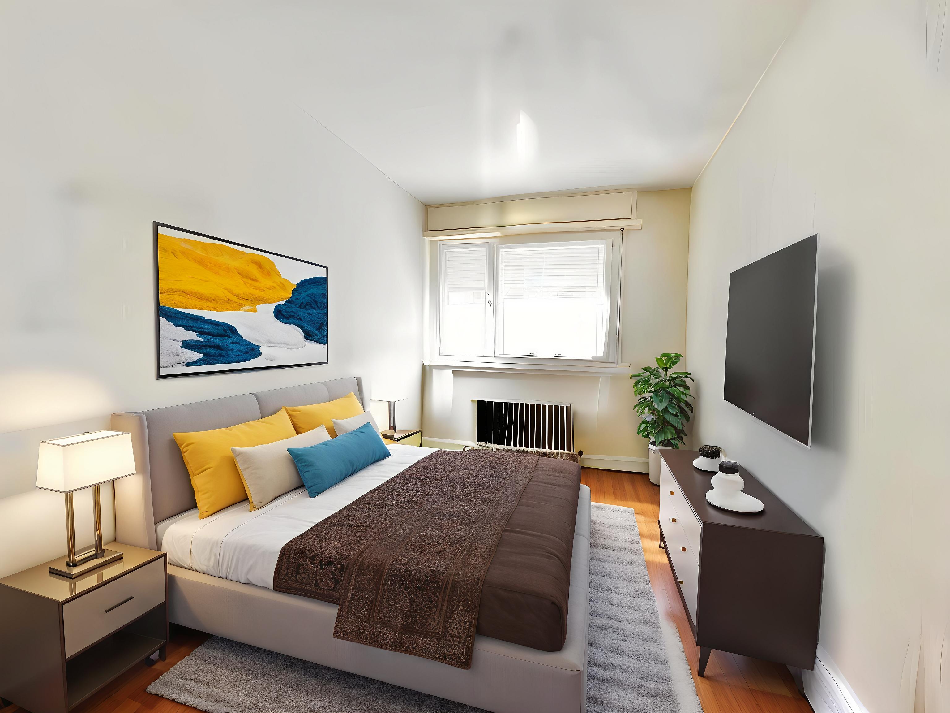 Helles, modern eingerichtetes Schlafzimmer