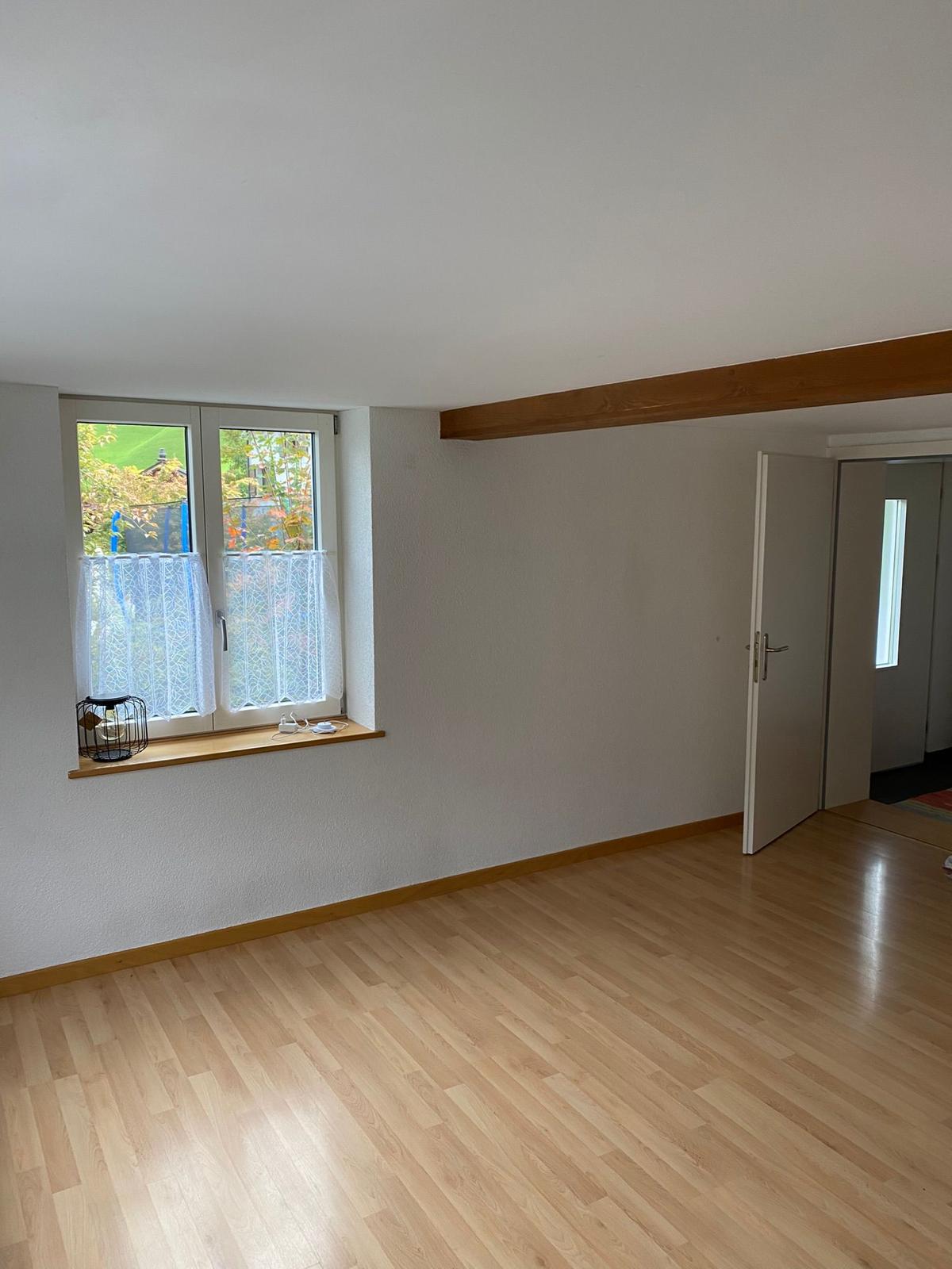 Heller leerer Wohnraum mit Fenster und Tür