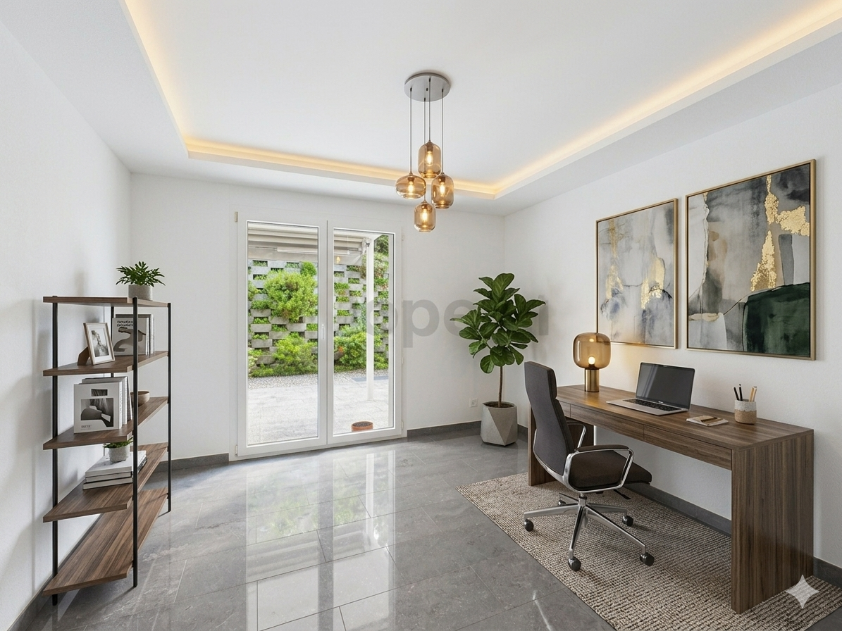 Modernes Homeoffice mit Balkonzugang