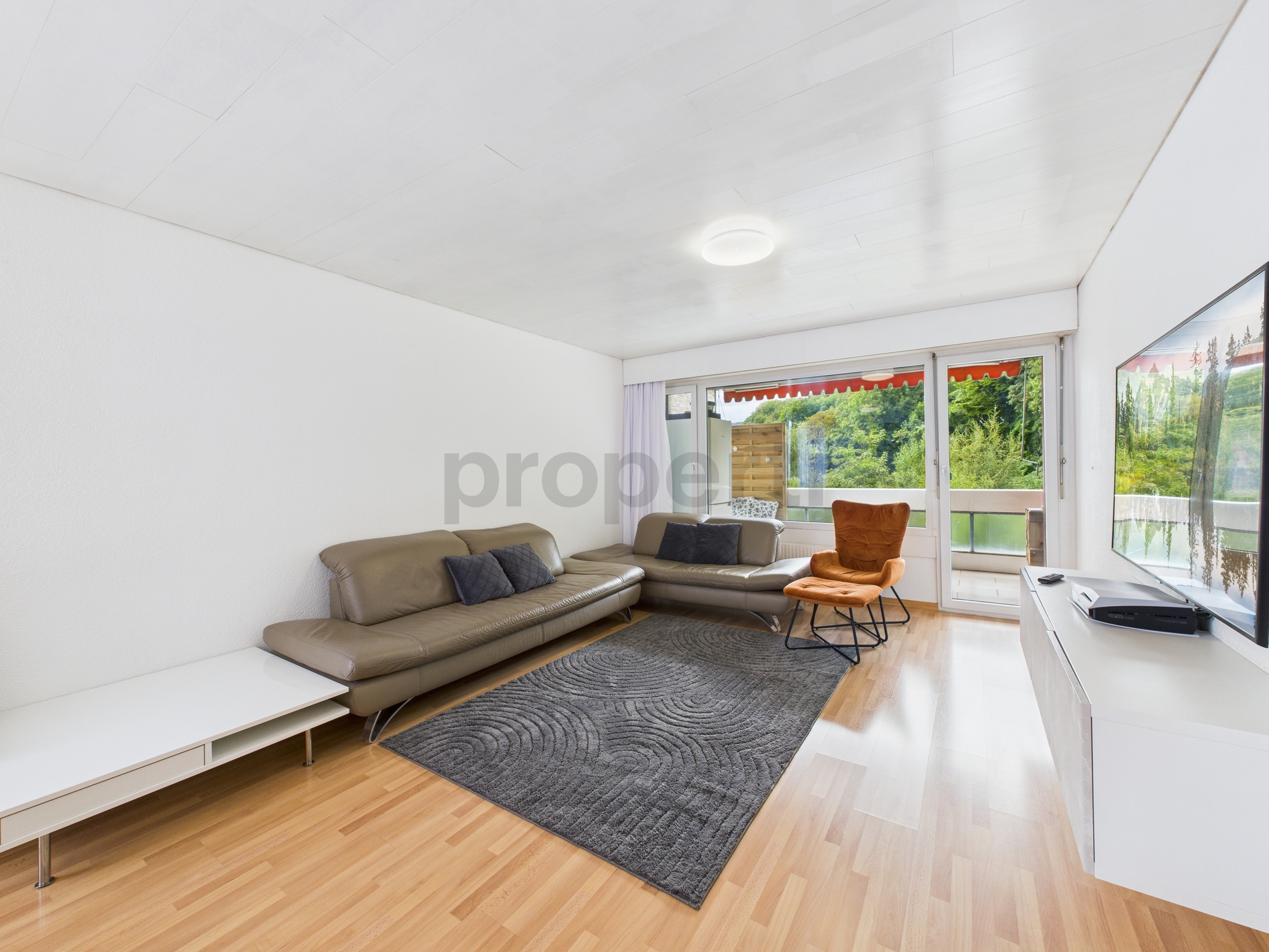Helles Wohnzimmer mit Balkonblick