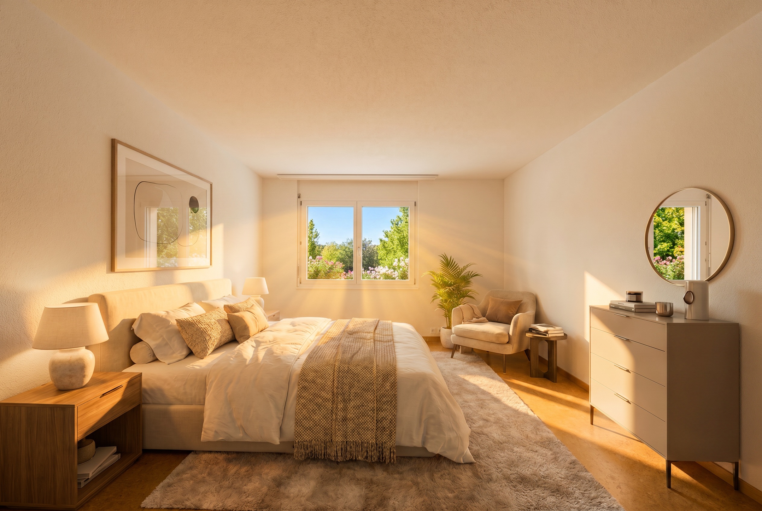 Helles, modern eingerichtetes Schlafzimmer