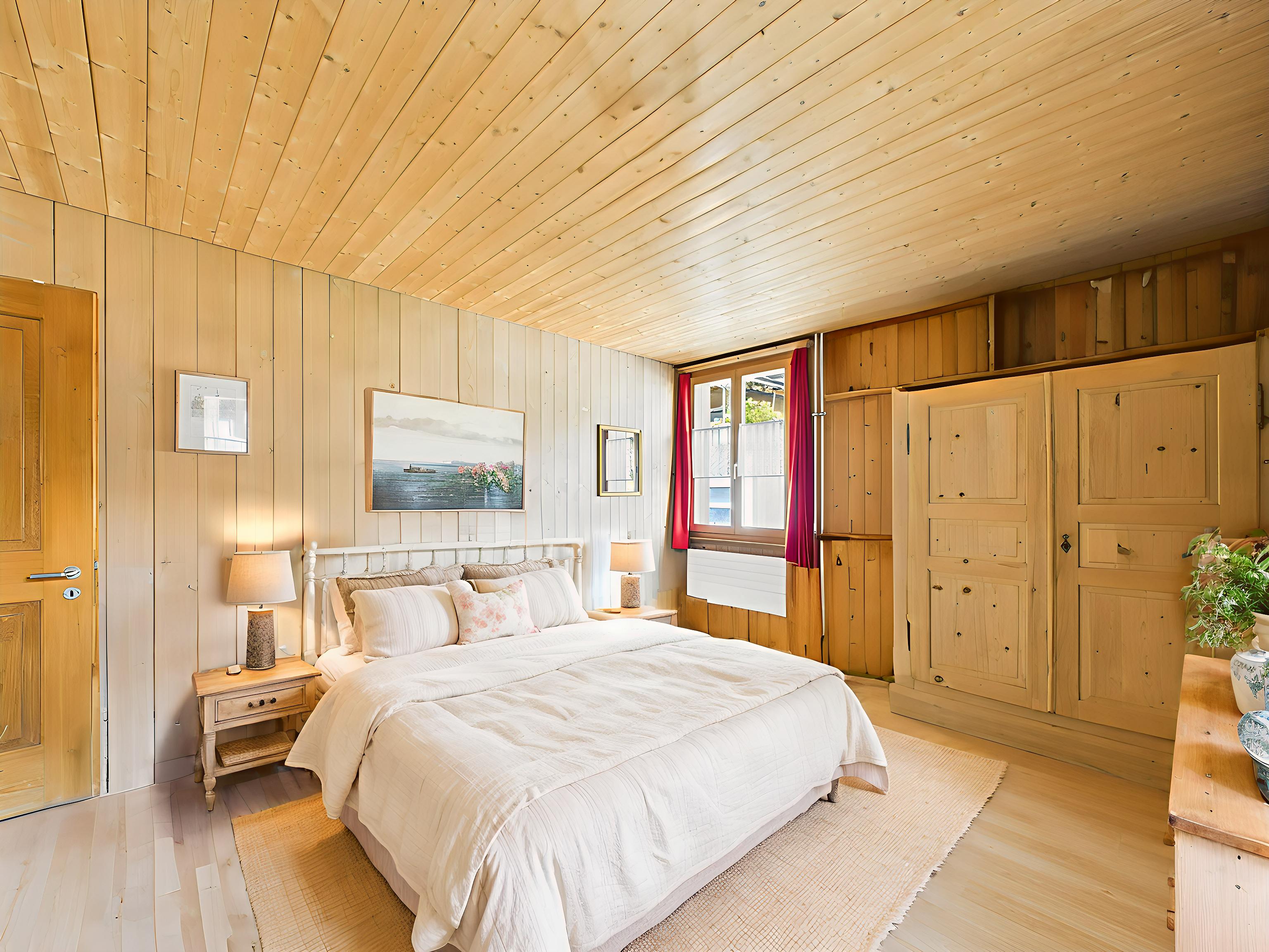 Helles Schlafzimmer mit viel Holz