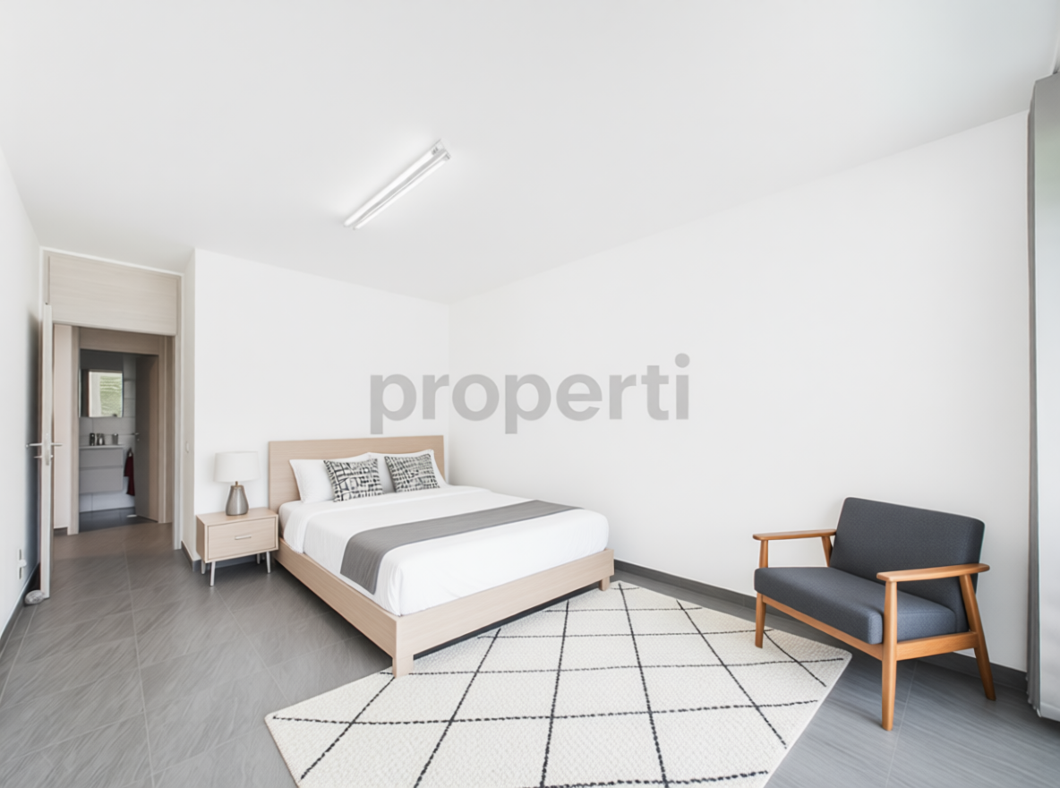 Modernes Schlafzimmer mit minimalistischem Interieur